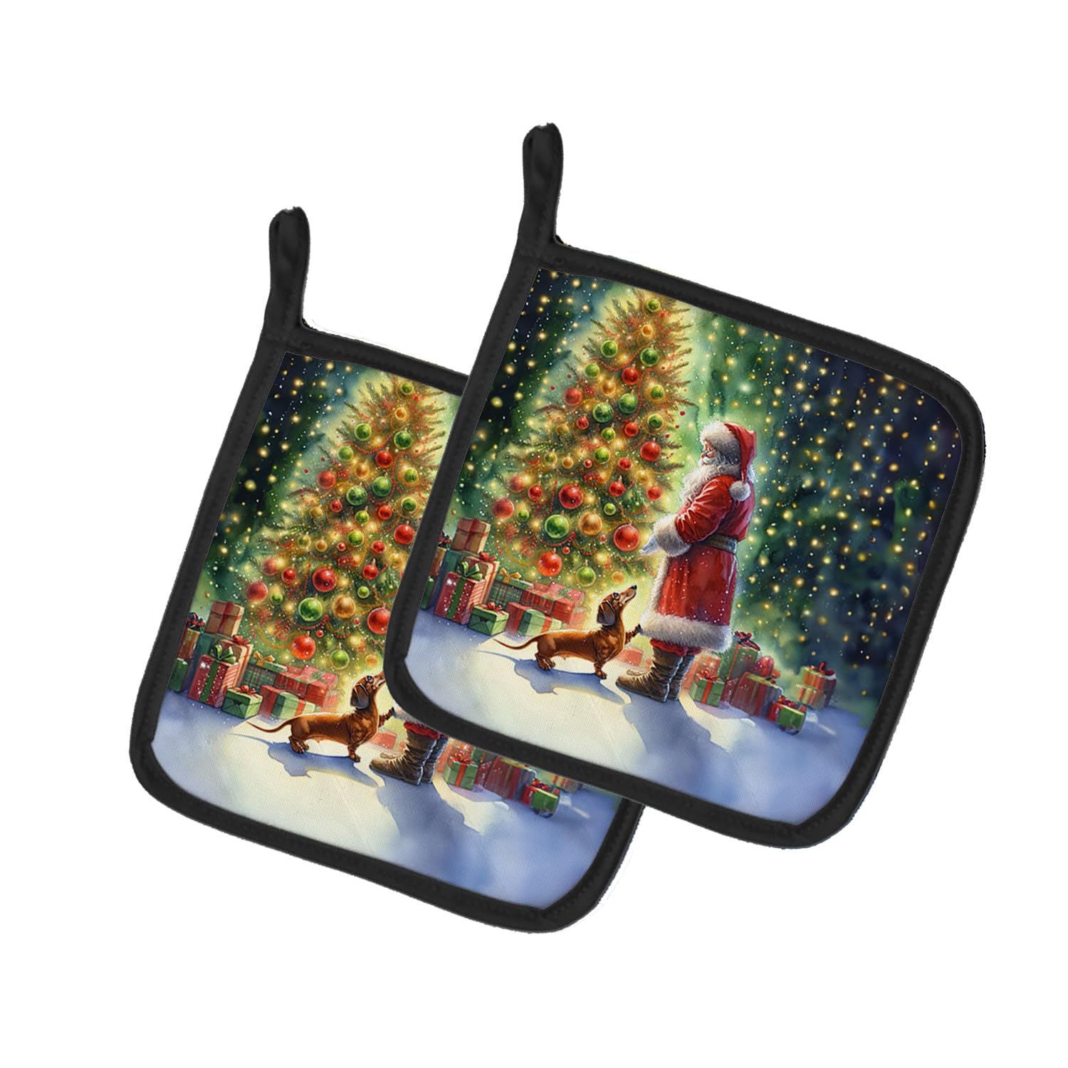 Carolines Treasures Dachshund and Santa Claus Pair of Pot Holders Kitchen Heat Resistant Pot Holders Sets Oven Hot Pads for Cooking Baking BBQ, 7 1/2 x 7 1/2