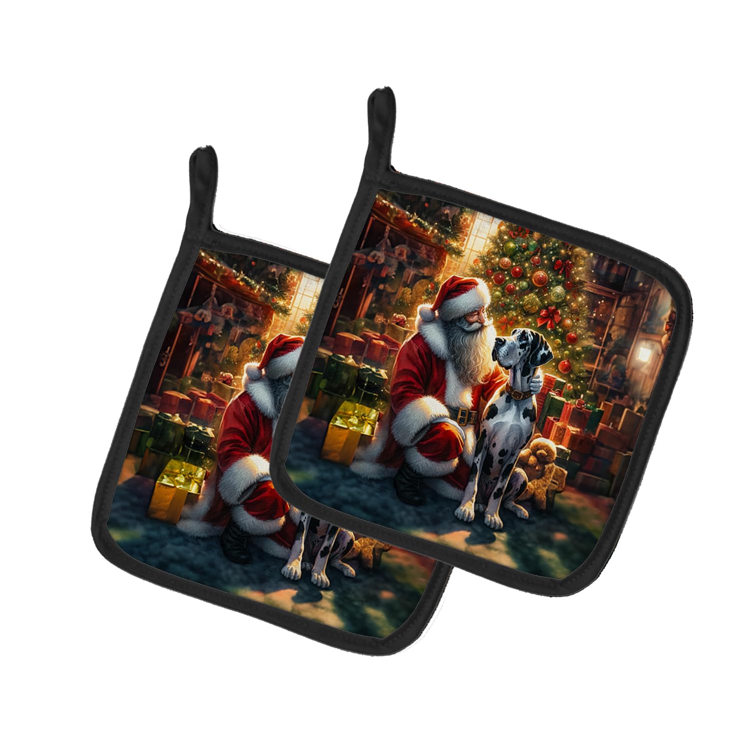 Carolines Treasures Great Dane and Santa Claus Pair of Pot Holders Kitchen Heat Resistant Pot Holders Sets Oven Hot Pads for Cooking Baking BBQ, 7 1/2 x 7 1/2