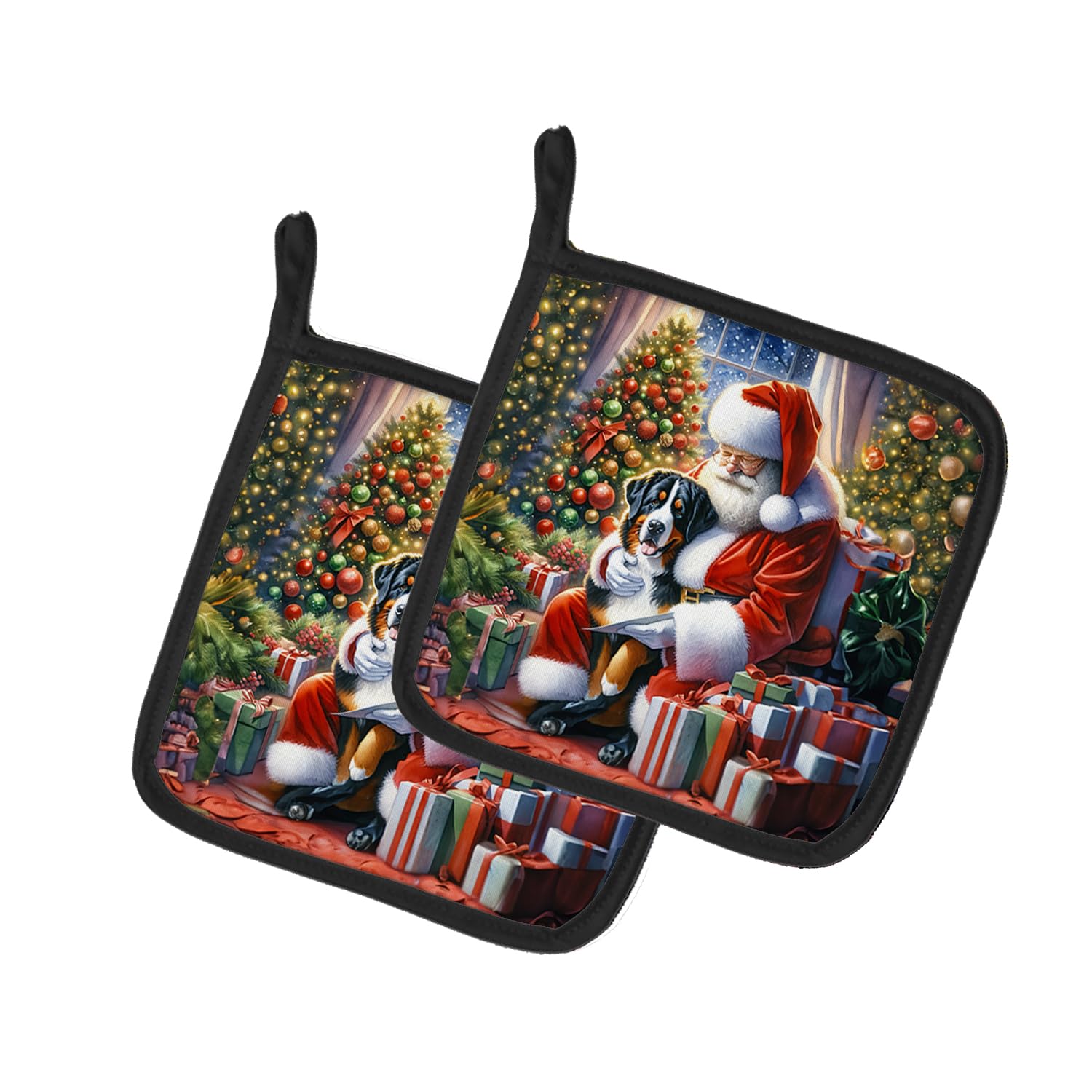 Carolines Treasures Greater Swiss Mountain Dog and Santa Claus Pair of Pot Holders Kitchen Heat Resistant Pot Holders Sets Oven Hot Pads for Cooking Baking BBQ, 7 1/2 x 7 1/2