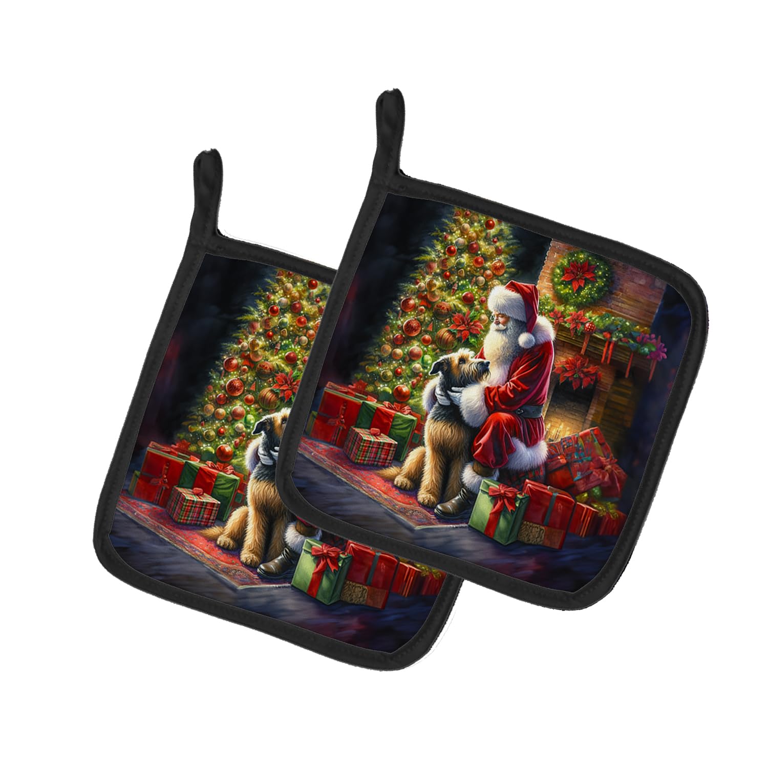 Carolines Treasures Irish Wolfhound and Santa Claus Pair of Pot Holders Kitchen Heat Resistant Pot Holders Sets Oven Hot Pads for Cooking Baking BBQ, 7 1/2 x 7 1/2
