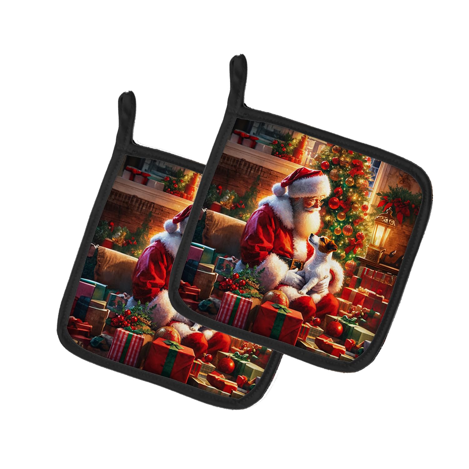 Carolines Treasures Jack Russell Terrier and Santa Claus Pair of Pot Holders Kitchen Heat Resistant Pot Holders Sets Oven Hot Pads for Cooking Baking BBQ, 7 1/2 x 7 1/2