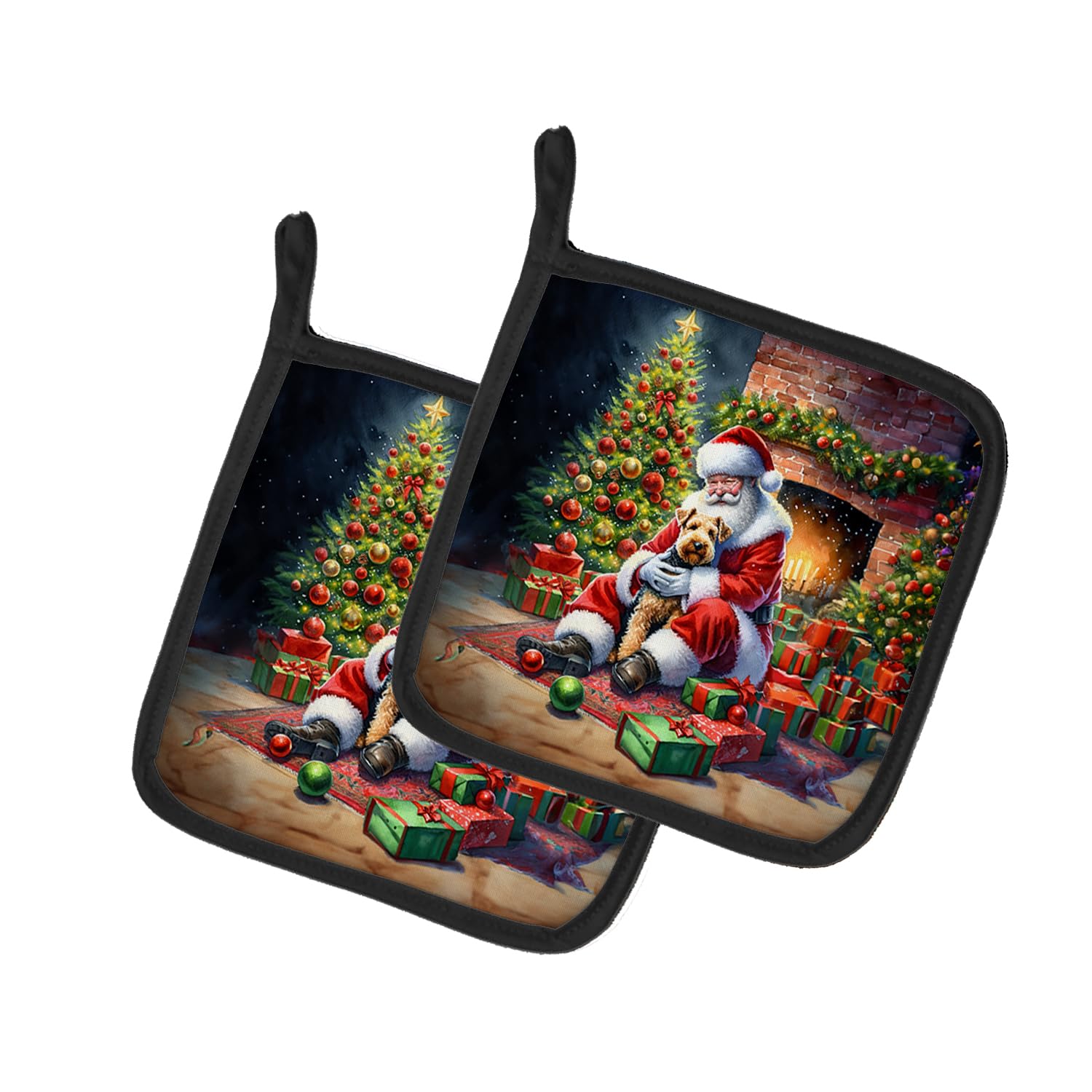 Carolines Treasures Lakeland Terrier and Santa Claus Pair of Pot Holders Kitchen Heat Resistant Pot Holders Sets Oven Hot Pads for Cooking Baking BBQ, 7 1/2 x 7 1/2