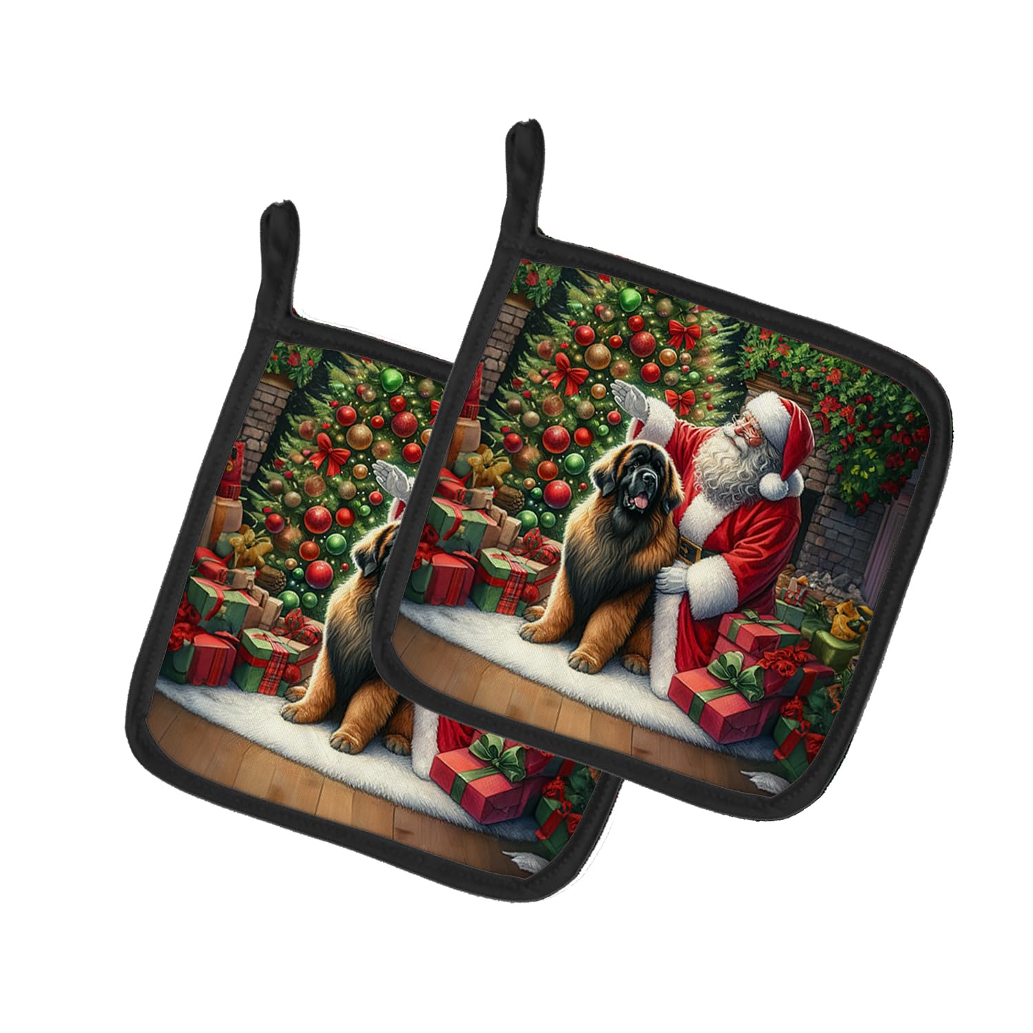 Carolines Treasures Leonberger and Santa Claus Pair of Pot Holders Kitchen Heat Resistant Pot Holders Sets Oven Hot Pads for Cooking Baking BBQ, 7 1/2 x 7 1/2