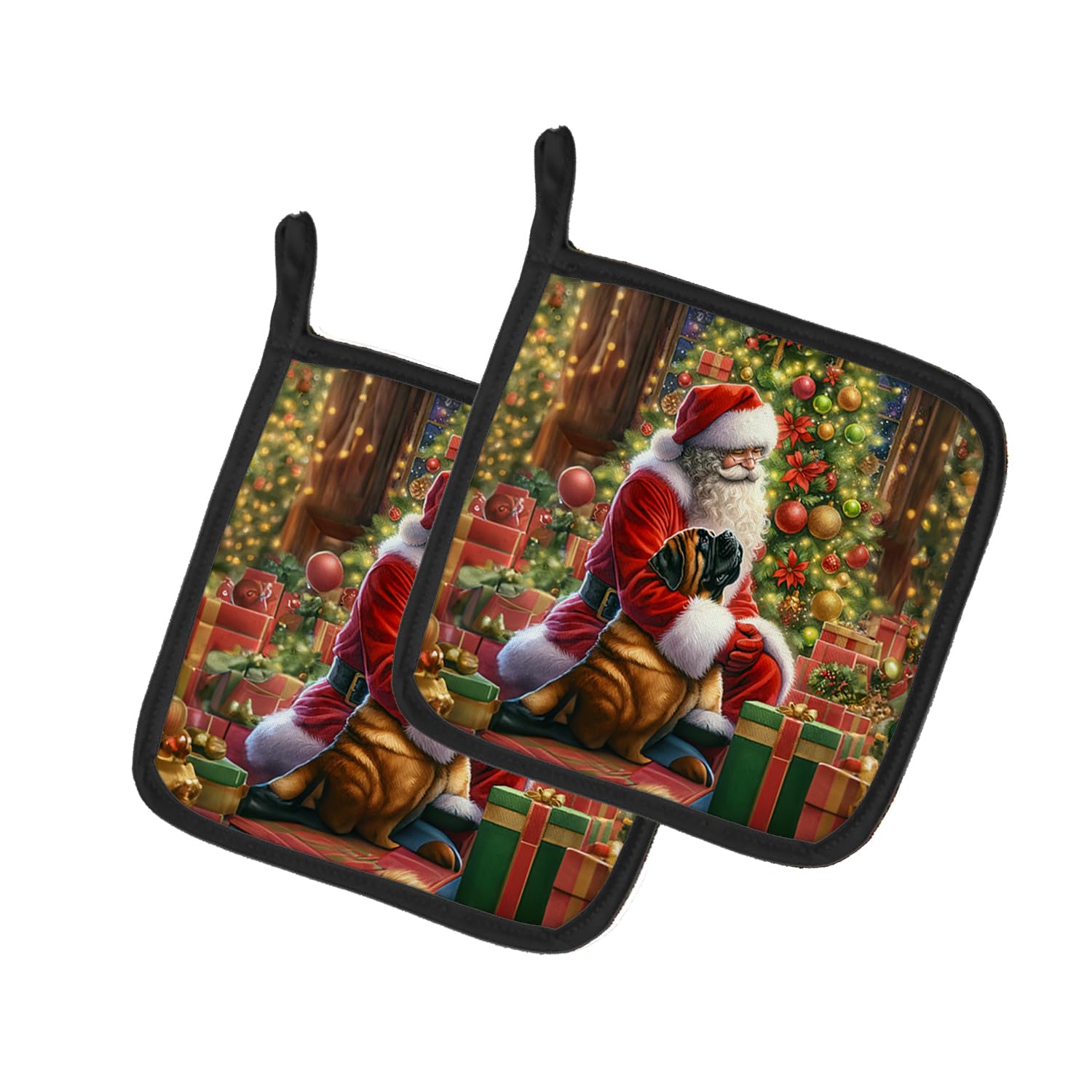 Carolines Treasures Mastiff and Santa Claus Pair of Pot Holders Kitchen Heat Resistant Pot Holders Sets Oven Hot Pads for Cooking Baking BBQ, 7 1/2 x 7 1/2