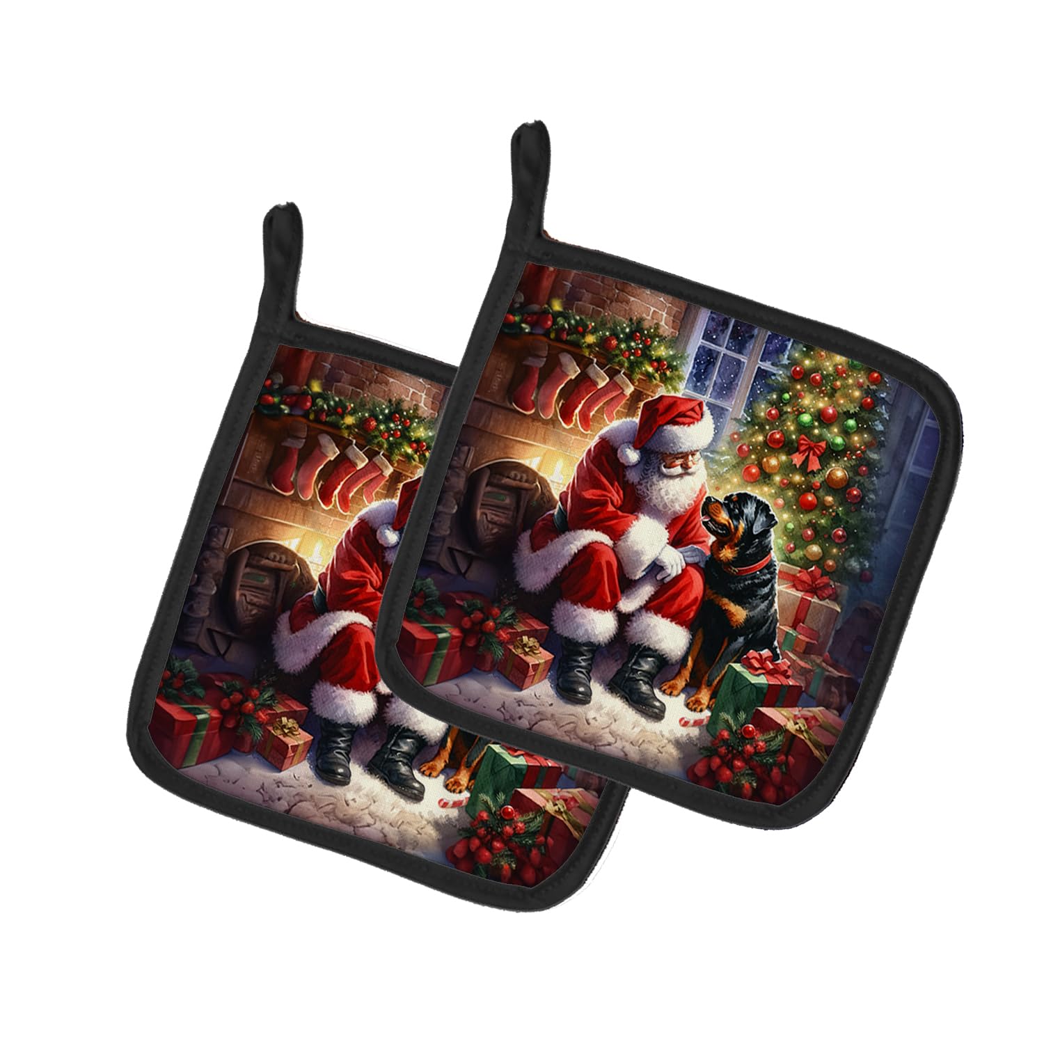 Carolines Treasures Rottweiler and Santa Claus Pair of Pot Holders Kitchen Heat Resistant Pot Holders Sets Oven Hot Pads for Cooking Baking BBQ, 7 1/2 x 7 1/2