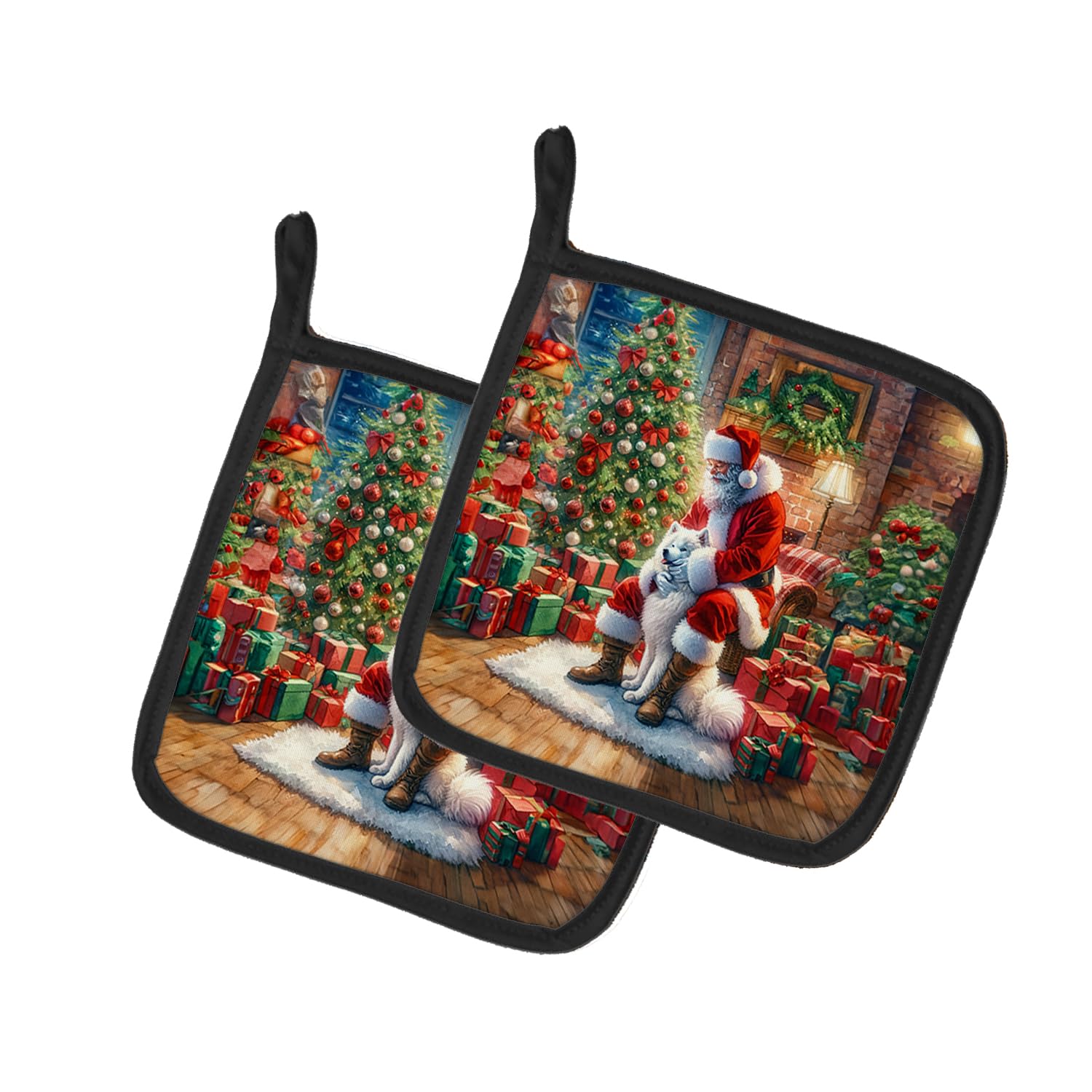 Carolines Treasures Samoyed and Santa Claus Pair of Pot Holders Kitchen Heat Resistant Pot Holders Sets Oven Hot Pads for Cooking Baking BBQ, 7 1/2 x 7 1/2