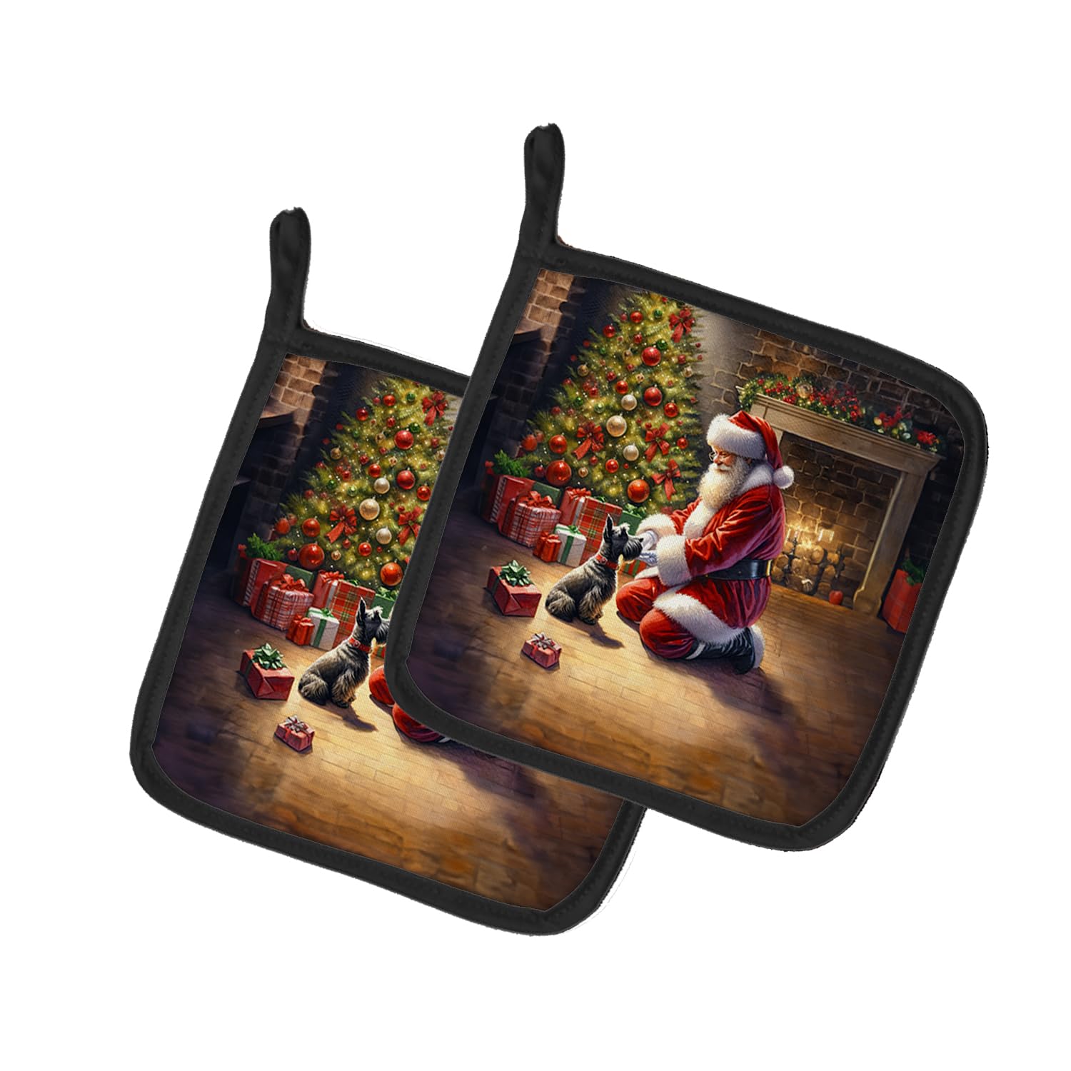 Carolines Treasures Scottish Terrier and Santa Claus Pair of Pot Holders Kitchen Heat Resistant Pot Holders Sets Oven Hot Pads for Cooking Baking BBQ, 7 1/2 x 7 1/2
