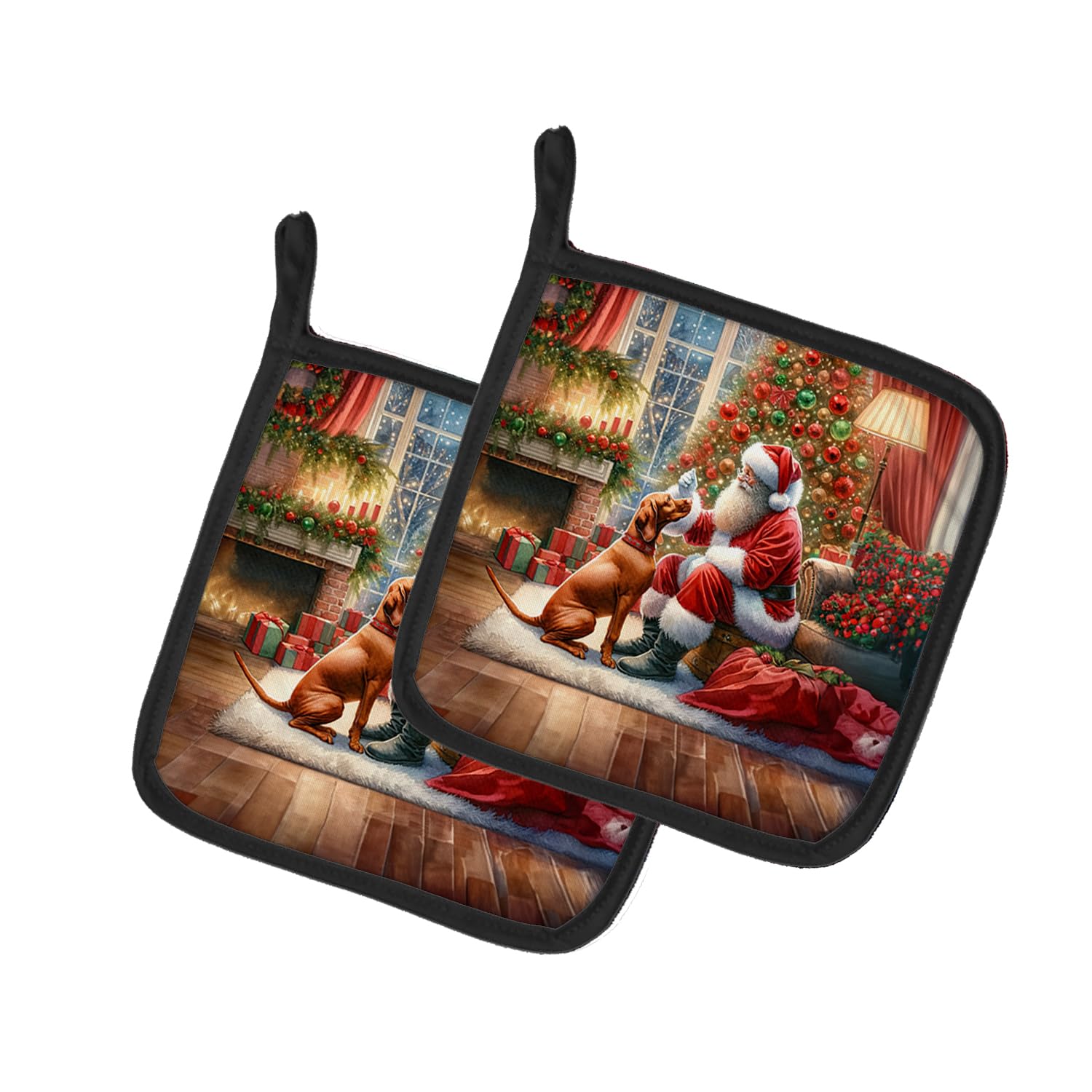 Carolines Treasures Vizsla and Santa Claus Pair of Pot Holders Kitchen Heat Resistant Pot Holders Sets Oven Hot Pads for Cooking Baking BBQ, 7 1/2 x 7 1/2