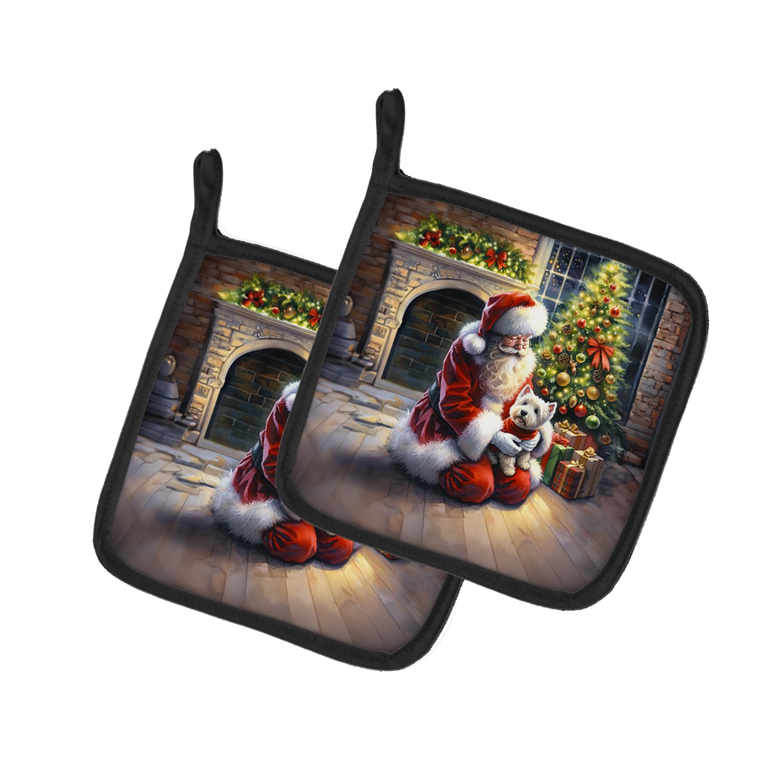 Carolines Treasures Westie and Santa Claus Pair of Pot Holders Kitchen Heat Resistant Pot Holders Sets Oven Hot Pads for Cooking Baking BBQ, 7 1/2 x 7 1/2