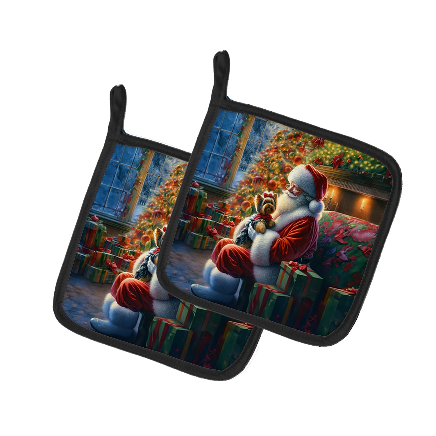 Carolines Treasures Yorkshire Terrier Yorkie and Santa Claus Pair of Pot Holders Kitchen Heat Resistant Pot Holders Sets Oven Hot Pads for Cooking Baking BBQ, 7 1/2 x 7 1/2