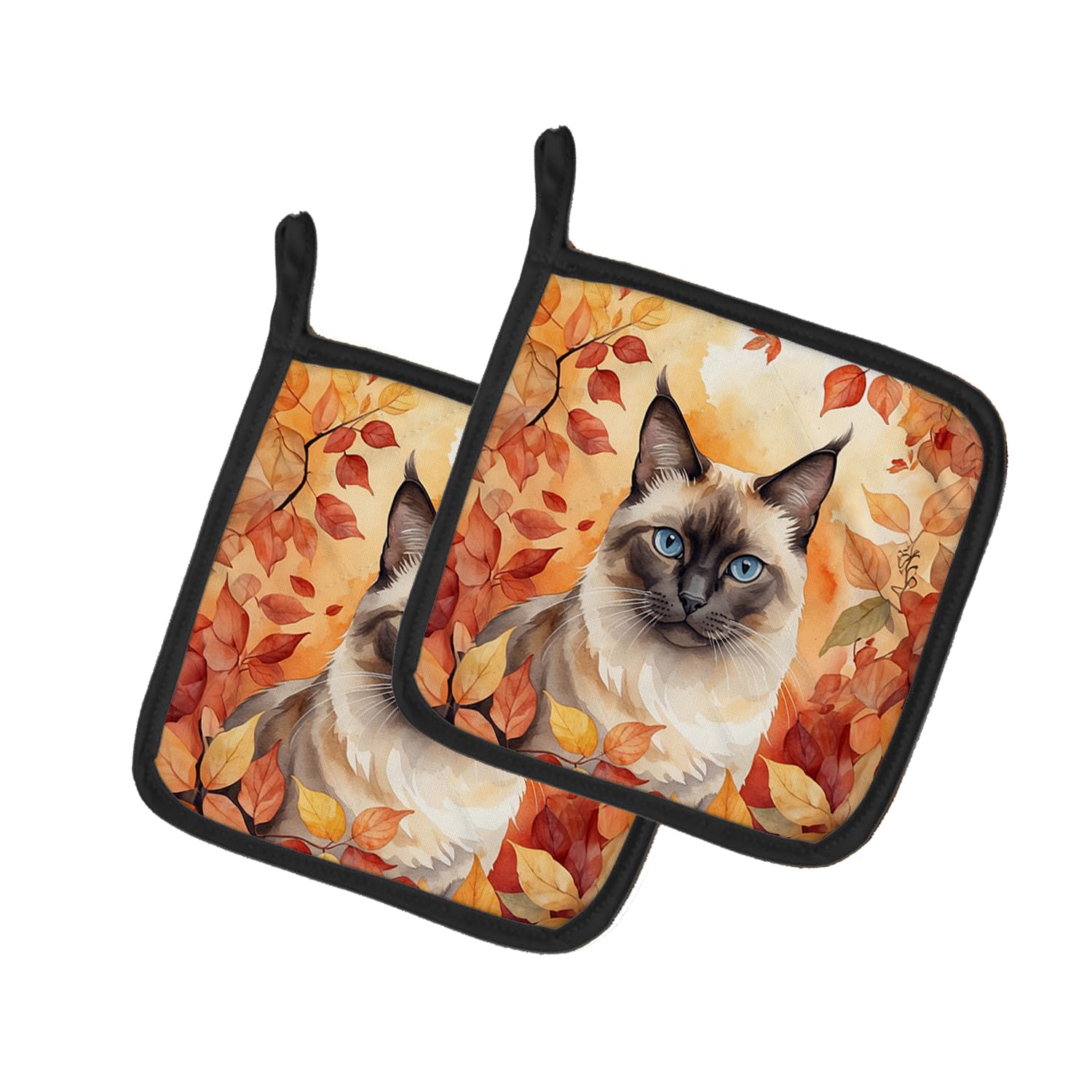 Carolines Treasures Birman Cat in Fall Leaves Pair of Pot Holders Kitchen Heat Resistant Pot Holders Sets Oven Hot Pads for Cooking Baking BBQ, 7 1/2 x 7 1/2