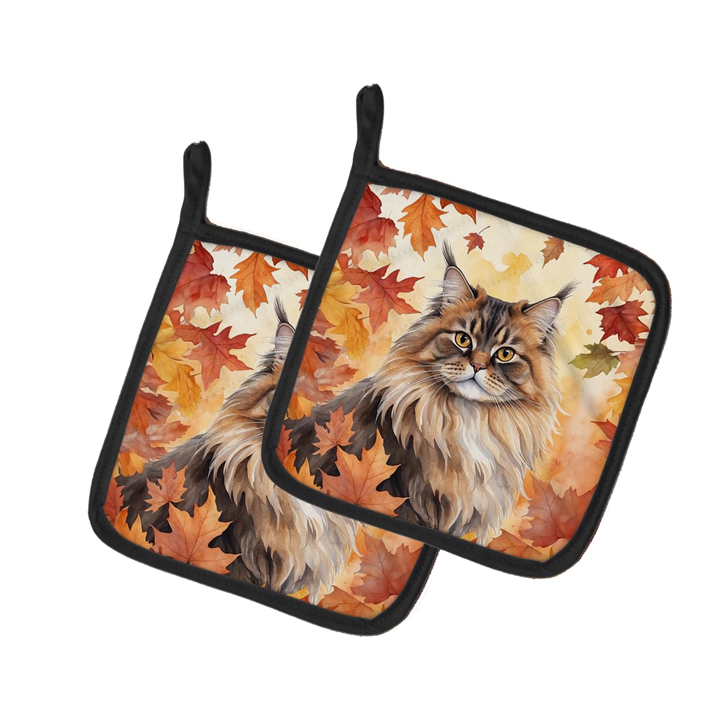 Carolines Treasures British Longhair Cat in Fall Leaves Pair of Pot Holders Kitchen Heat Resistant Pot Holders Sets Oven Hot Pads for Cooking Baking BBQ, 7 1/2 x 7 1/2