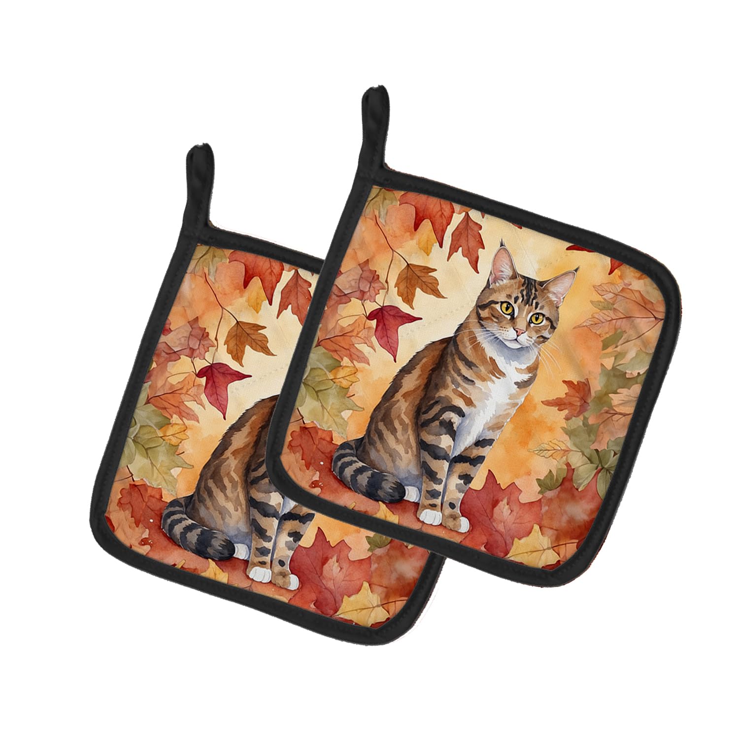Carolines Treasures California Spangled Cat in Fall Leaves Pair of Pot Holders Kitchen Heat Resistant Pot Holders Sets Oven Hot Pads for Cooking Baking BBQ, 7 1/2 x 7 1/2