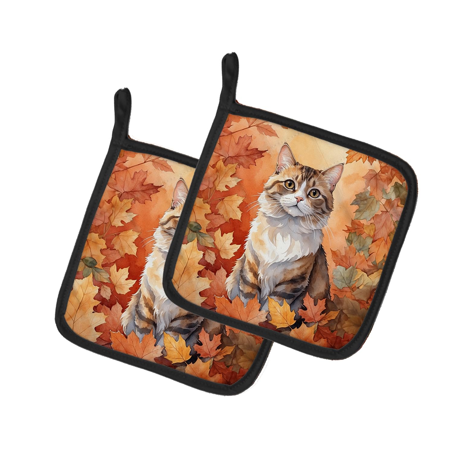 Carolines Treasures Chantilly Tiffany Cat in Fall Leaves Pair of Pot Holders Kitchen Heat Resistant Pot Holders Sets Oven Hot Pads for Cooking Baking BBQ, 7 1/2 x 7 1/2