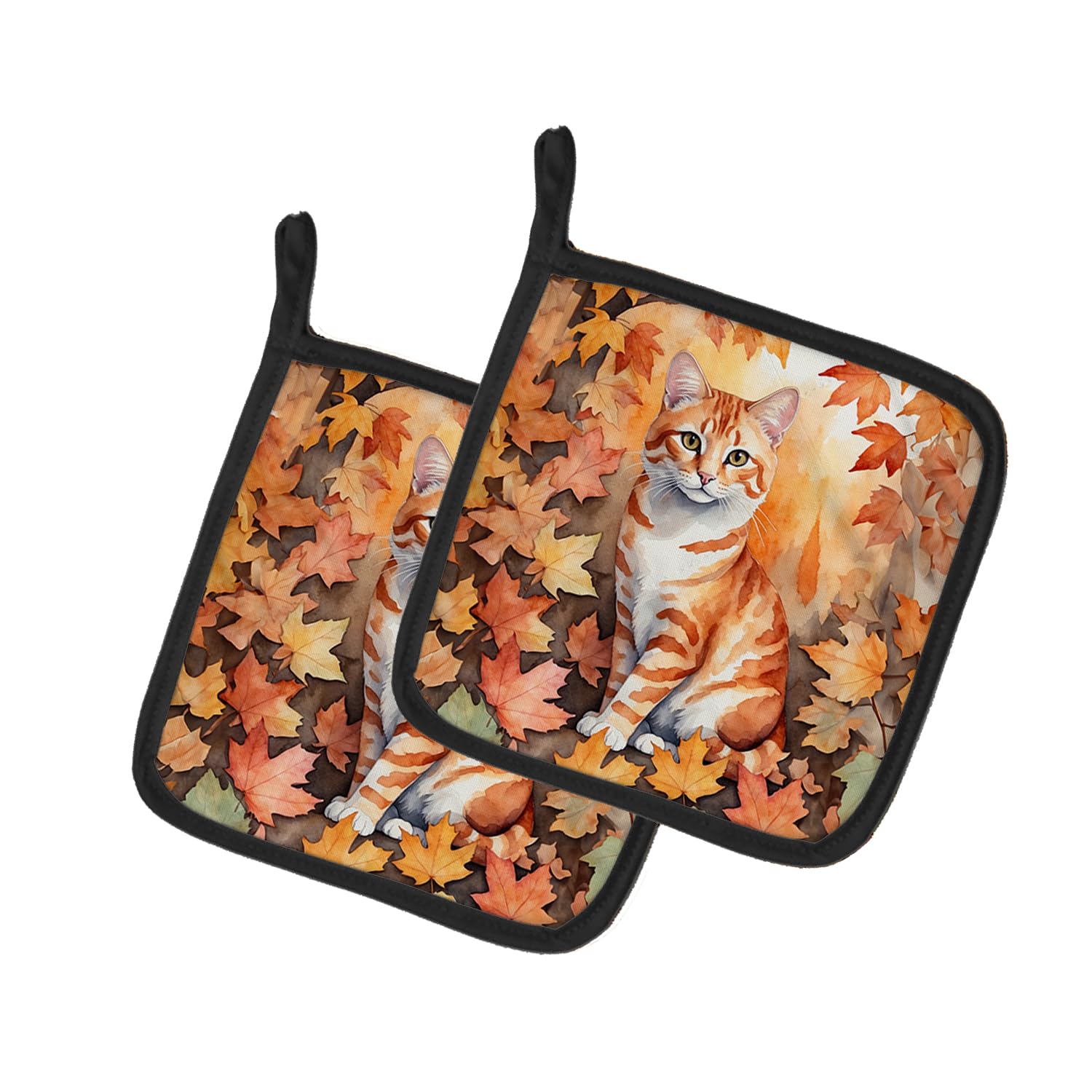 Carolines Treasures Cheetoh Cat in Fall Leaves Pair of Pot Holders Kitchen Heat Resistant Pot Holders Sets Oven Hot Pads for Cooking Baking BBQ, 7 1/2 x 7 1/2