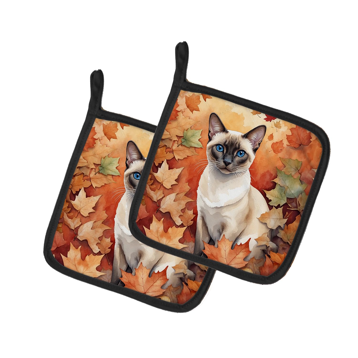 Carolines Treasures Colorpoint Shorthair Cat in Fall Leaves Pair of Pot Holders Kitchen Heat Resistant Pot Holders Sets Oven Hot Pads for Cooking Baking BBQ, 7 1/2 x 7 1/2