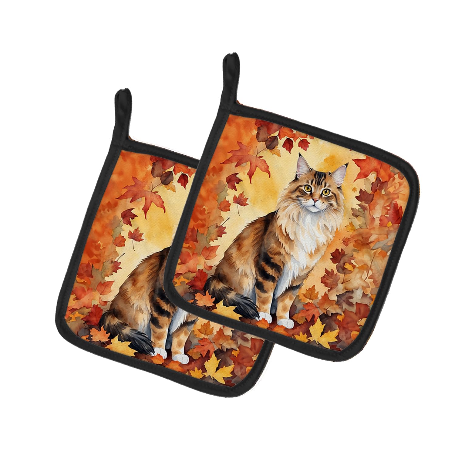 Carolines Treasures Cymric Cat in Fall Leaves Pair of Pot Holders Kitchen Heat Resistant Pot Holders Sets Oven Hot Pads for Cooking Baking BBQ, 7 1/2 x 7 1/2