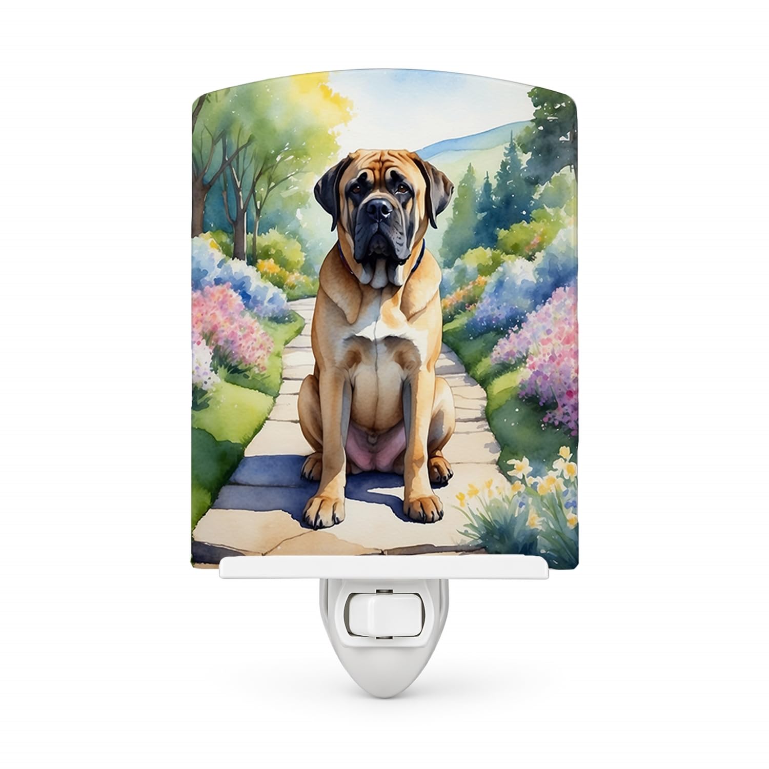 Caroline's Treasures Mastiff Spring Path Ceramic Night Light Compact, UL-Certified, Ideal for Bedroom, Bathroom, Nursery, Hallway, Kitchen, 6x4x3, Multicolor