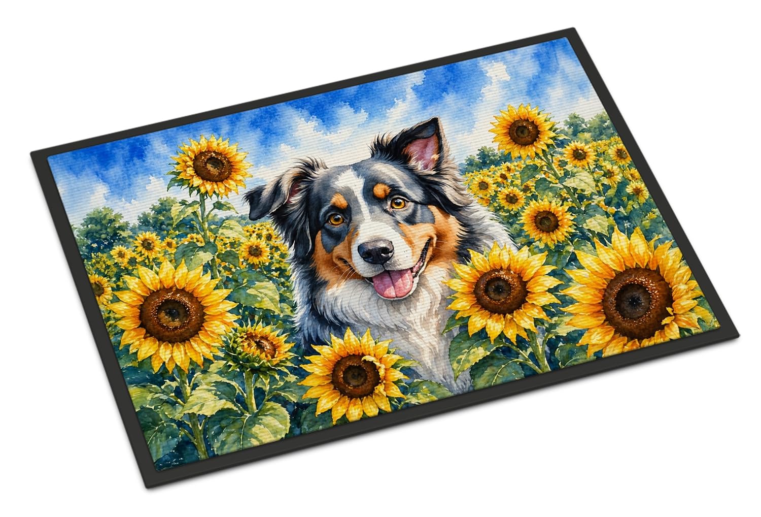 Carolines Treasures Australian Shepherd in Sunflowers Doormat Front Door Mat Indoor Outdoor Rugs for Entryway, Non Slip Washable Low Pile, 18H X 27W