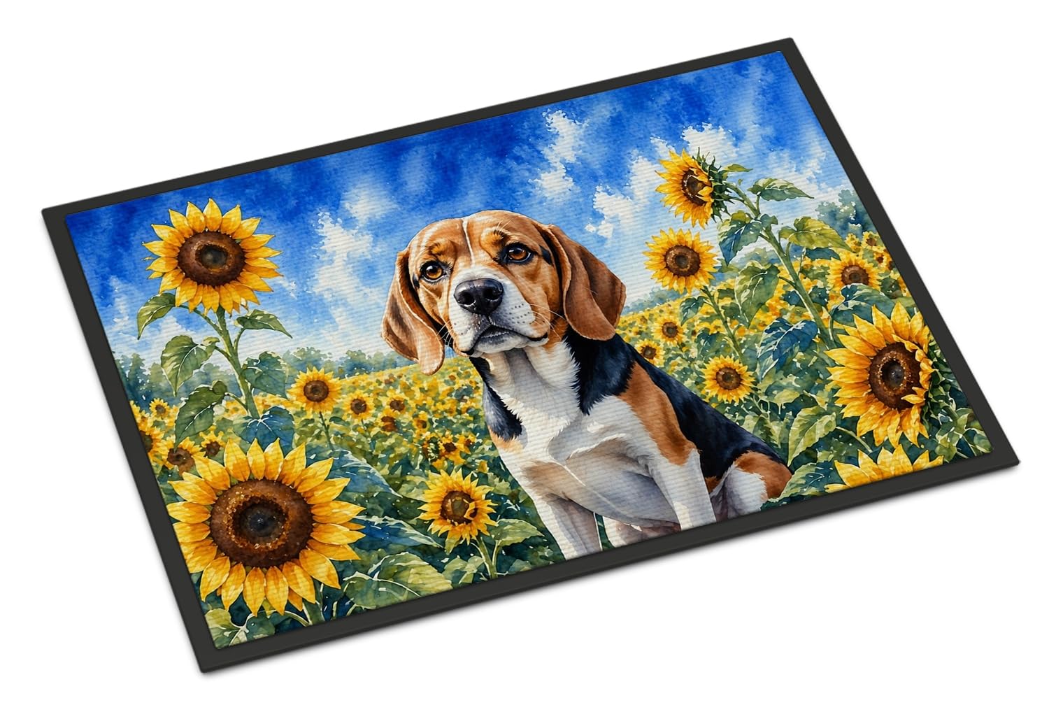 Carolines Treasures Beagle in Sunflowers Doormat Front Door Mat Indoor Outdoor Rugs for Entryway, Non Slip Washable Low Pile, 18H X 27W