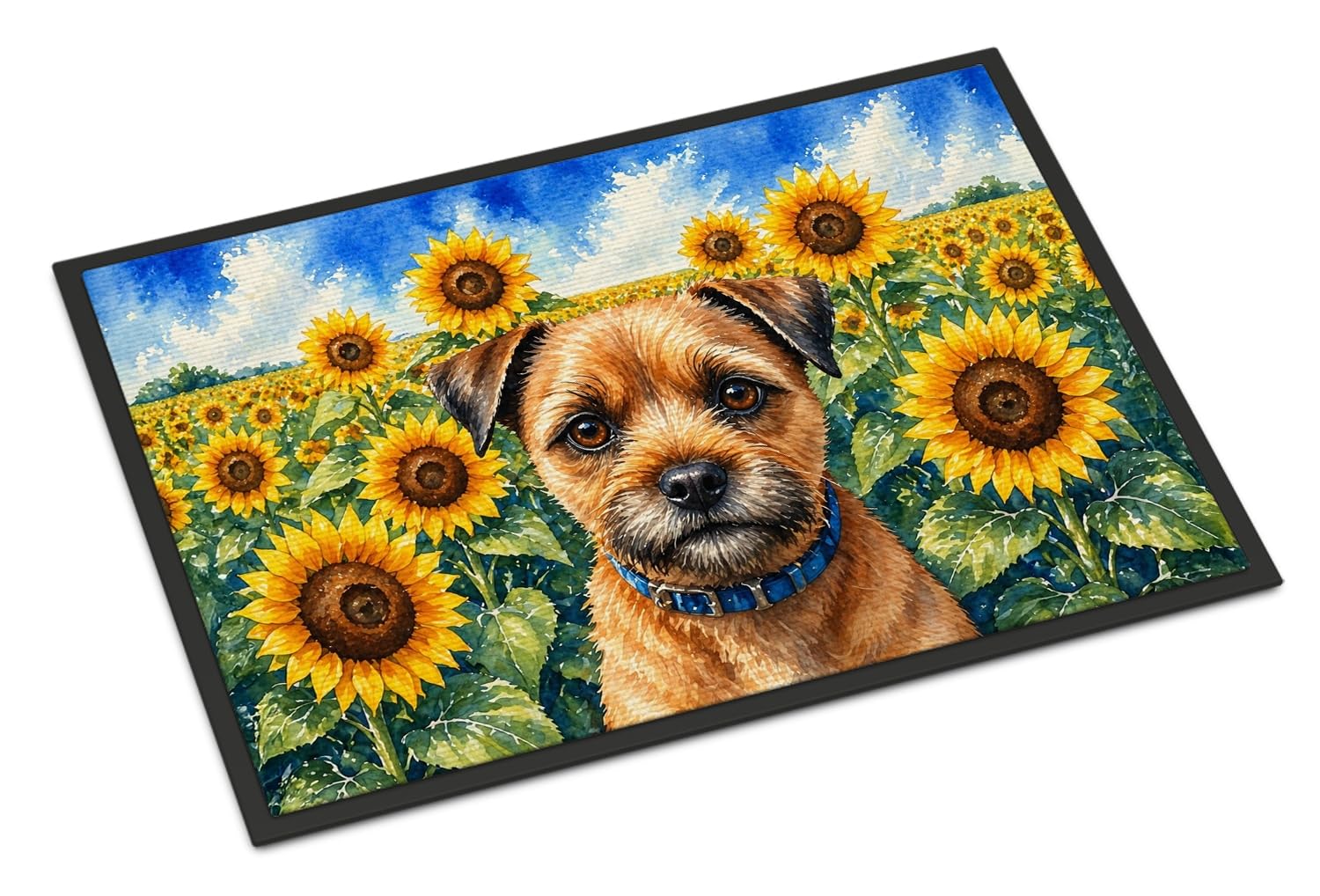 Carolines Treasures Border Terrier in Sunflowers Doormat Front Door Mat Indoor Outdoor Rugs for Entryway, Non Slip Washable Low Pile, 18H X 27W