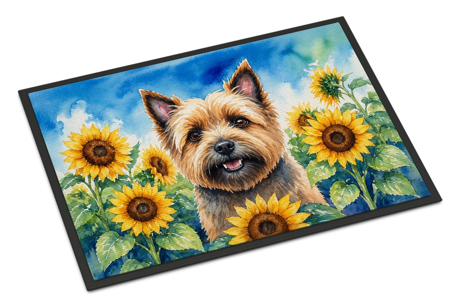 Carolines Treasures Cairn Terrier in Sunflowers Doormat Front Door Mat Indoor Outdoor Rugs for Entryway, Non Slip Washable Low Pile, 18H X 27W
