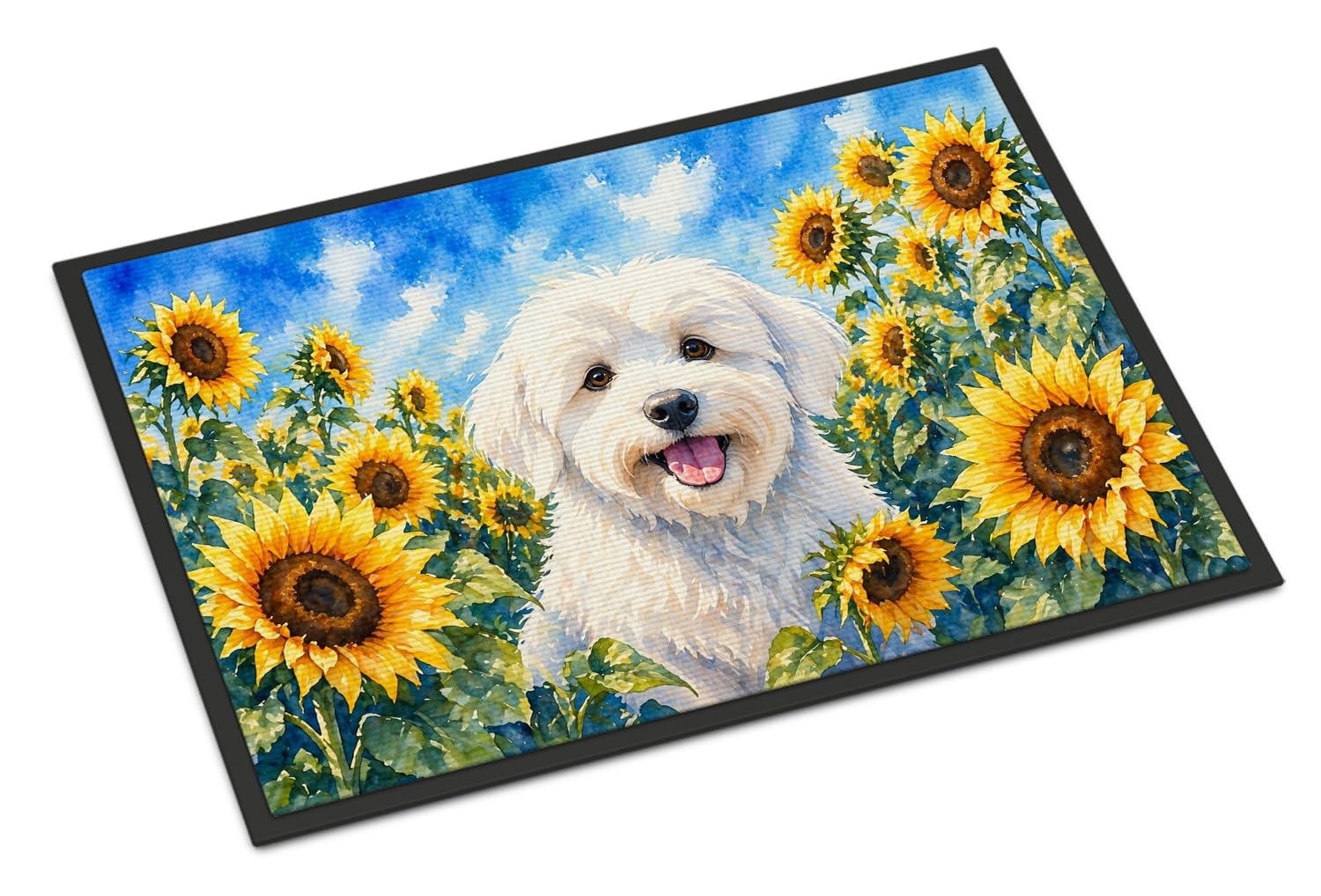 Carolines Treasures Coton de Tulear in Sunflowers Doormat Front Door Mat Indoor Outdoor Rugs for Entryway, Non Slip Washable Low Pile, 18H X 27W