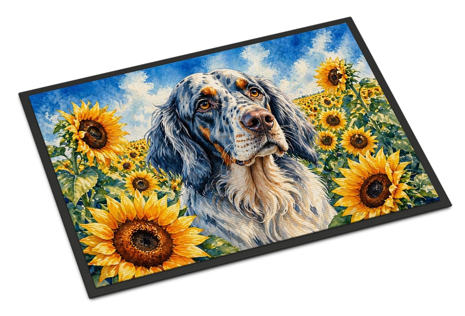 Carolines Treasures English Setter in Sunflowers Doormat Front Door Mat Indoor Outdoor Rugs for Entryway, Non Slip Washable Low Pile, 18H X 27W