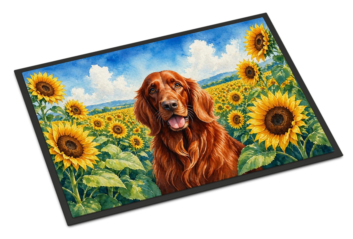 Carolines Treasures Irish Setter in Sunflowers Doormat Front Door Mat Indoor Outdoor Rugs for Entryway, Non Slip Washable Low Pile, 18H X 27W