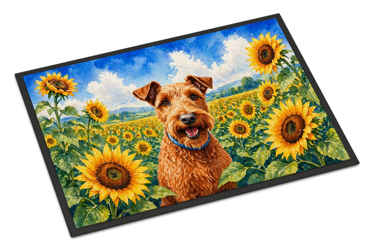 Carolines Treasures Irish Terrier in Sunflowers Doormat Front Door Mat Indoor Outdoor Rugs for Entryway, Non Slip Washable Low Pile, 18H X 27W