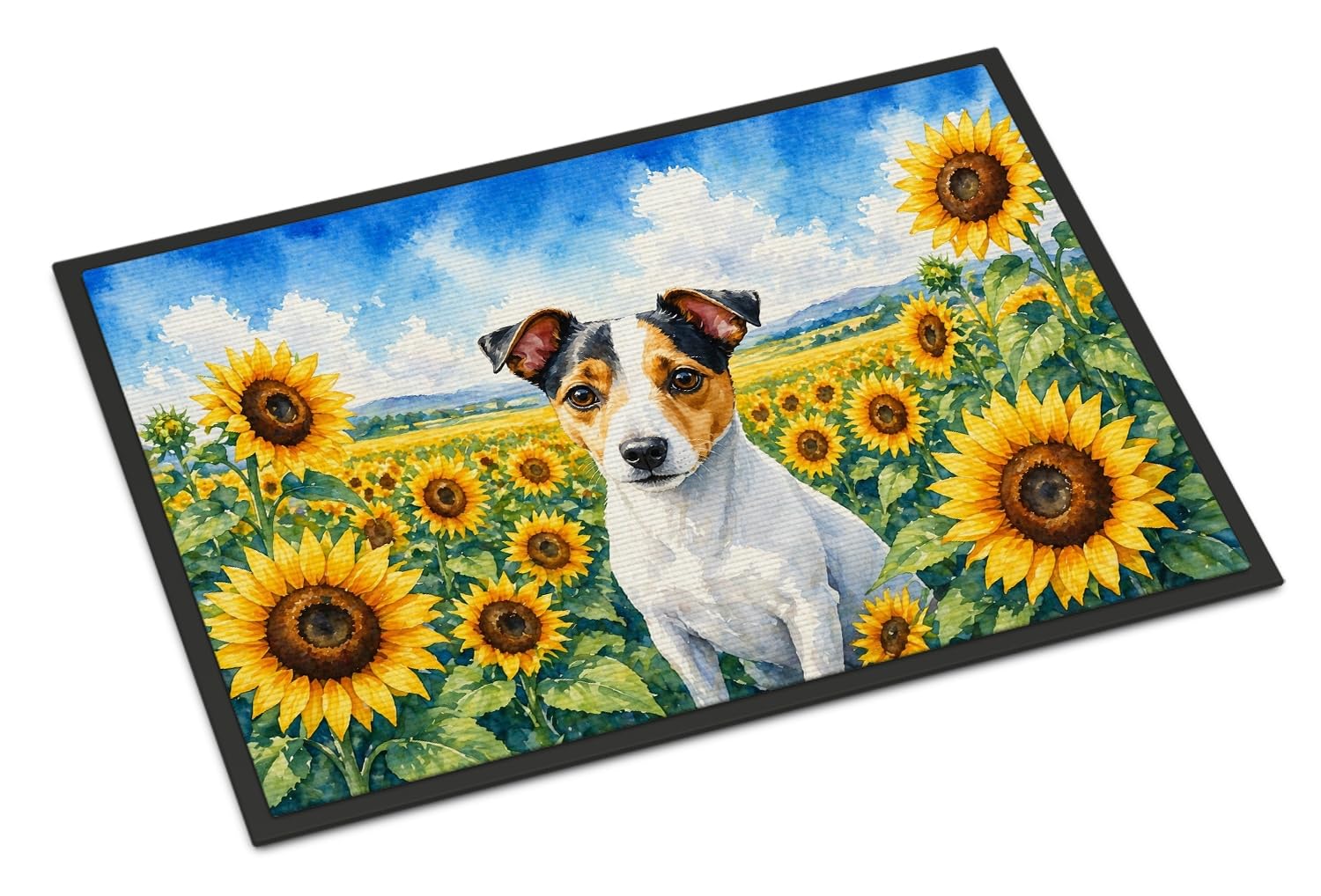 Carolines Treasures Jack Russell Terrier in Sunflowers Doormat Front Door Mat Indoor Outdoor Rugs for Entryway, Non Slip Washable Low Pile, 18H X 27W
