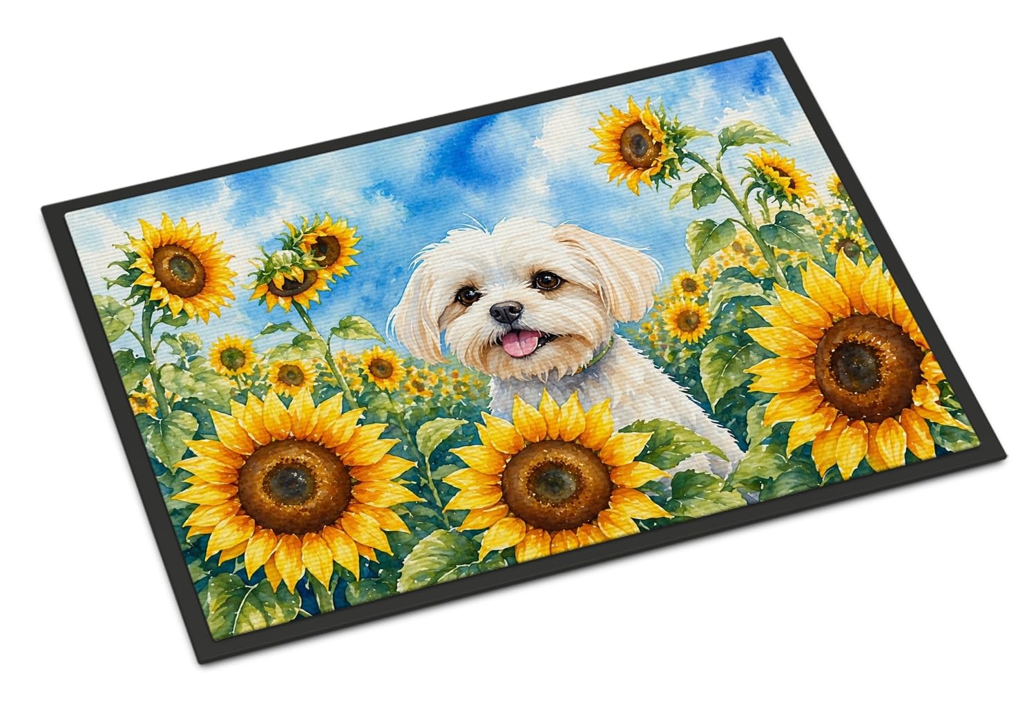 Carolines Treasures Maltese in Sunflowers Doormat Front Door Mat Indoor Outdoor Rugs for Entryway, Non Slip Washable Low Pile, 18H X 27W