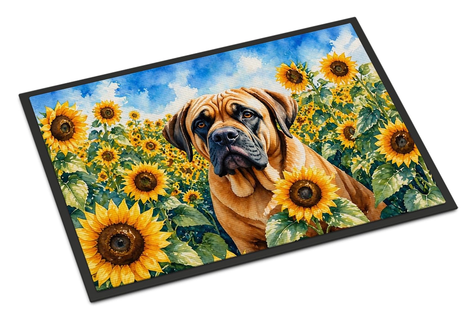 Carolines Treasures Mastiff in Sunflowers Doormat Front Door Mat Indoor Outdoor Rugs for Entryway, Non Slip Washable Low Pile, 18H X 27W