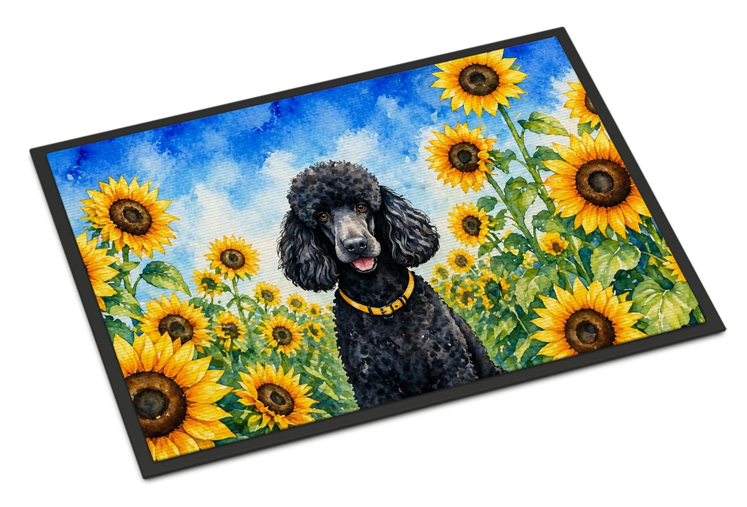 Carolines Treasures Black Poodle in Sunflowers Doormat Front Door Mat Indoor Outdoor Rugs for Entryway, Non Slip Washable Low Pile, 18H X 27W