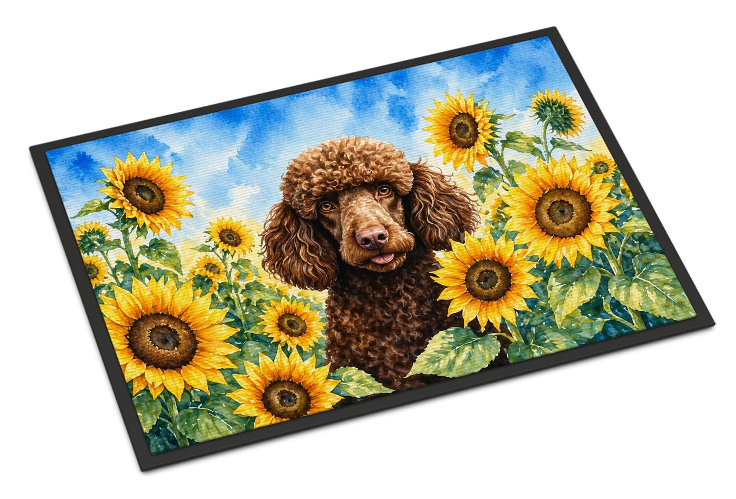 Carolines Treasures Chocolate Poodle in Sunflowers Doormat Front Door Mat Indoor Outdoor Rugs for Entryway, Non Slip Washable Low Pile, 18H X 27W
