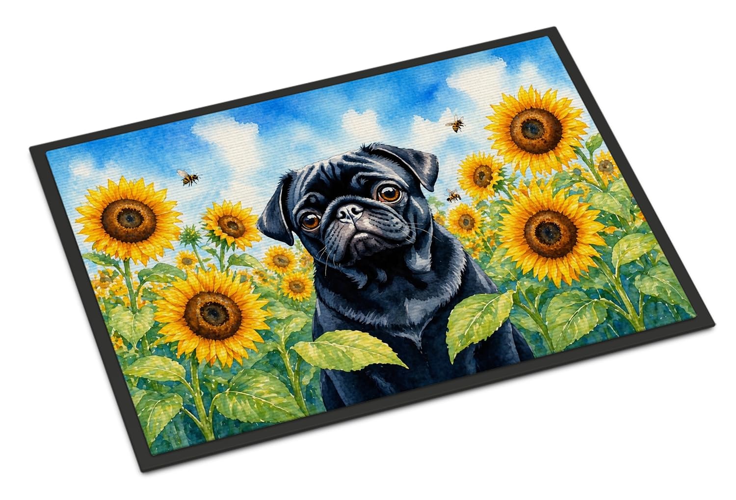 Carolines Treasures Pug in Sunflowers Doormat Front Door Mat Indoor Outdoor Rugs for Entryway, Non Slip Washable Low Pile, 18H X 27W