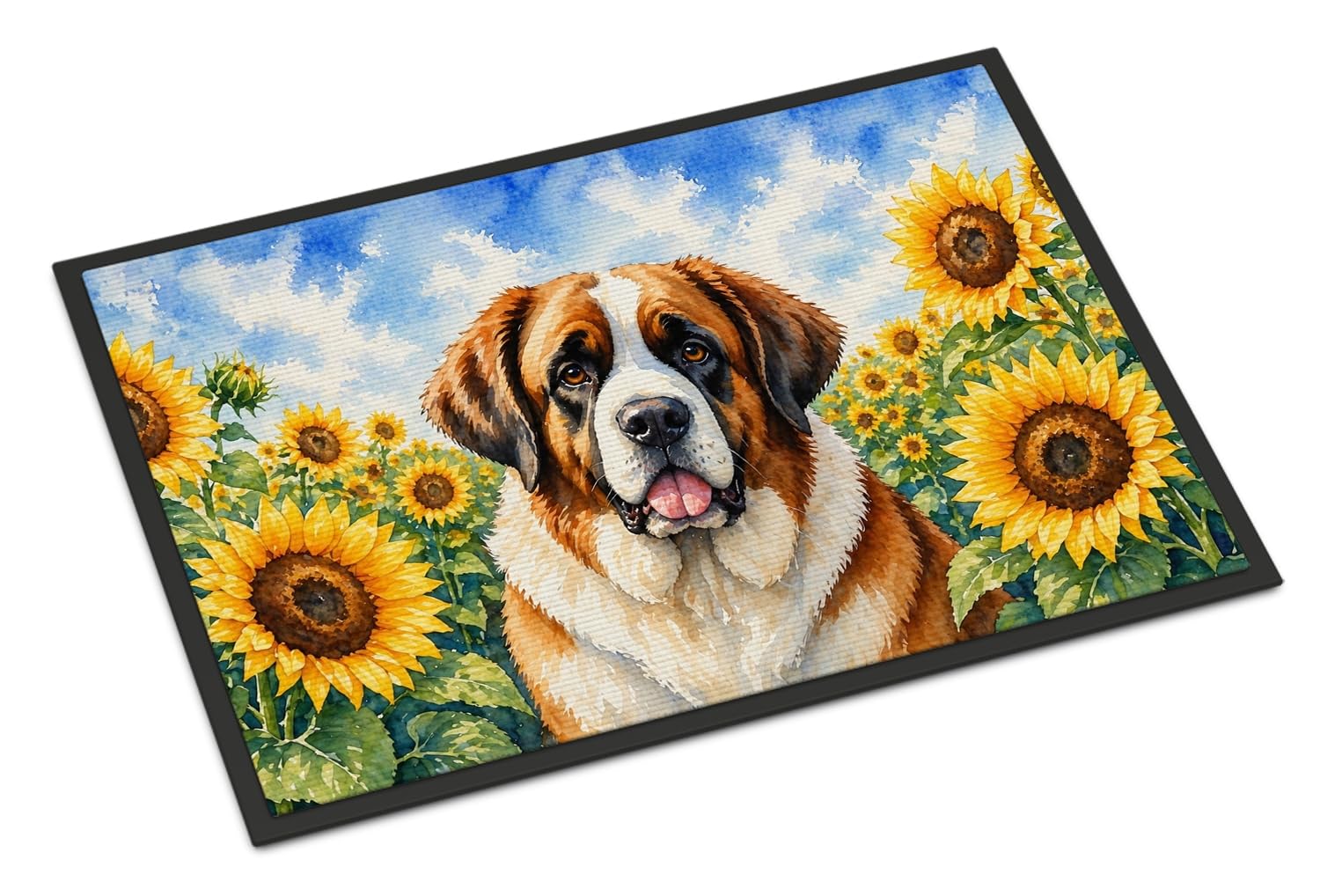 Carolines Treasures Saint Bernard in Sunflowers Doormat Front Door Mat Indoor Outdoor Rugs for Entryway, Non Slip Washable Low Pile, 18H X 27W