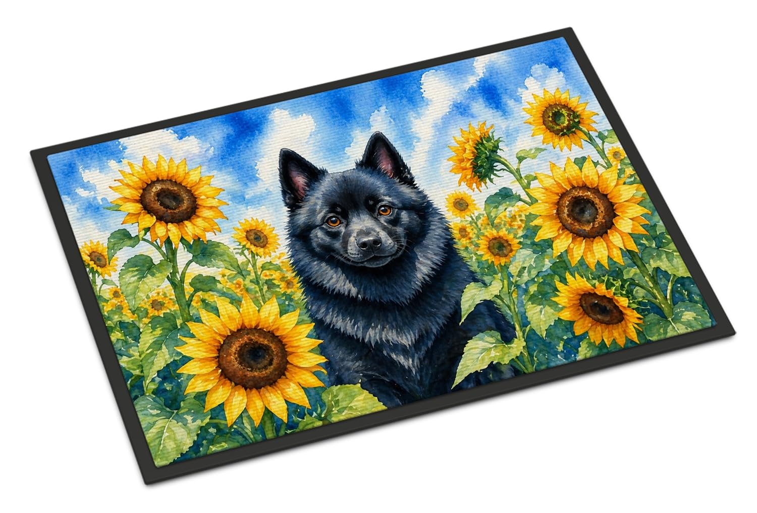 Carolines Treasures Schipperke in Sunflowers Doormat Front Door Mat Indoor Outdoor Rugs for Entryway, Non Slip Washable Low Pile, 18H X 27W