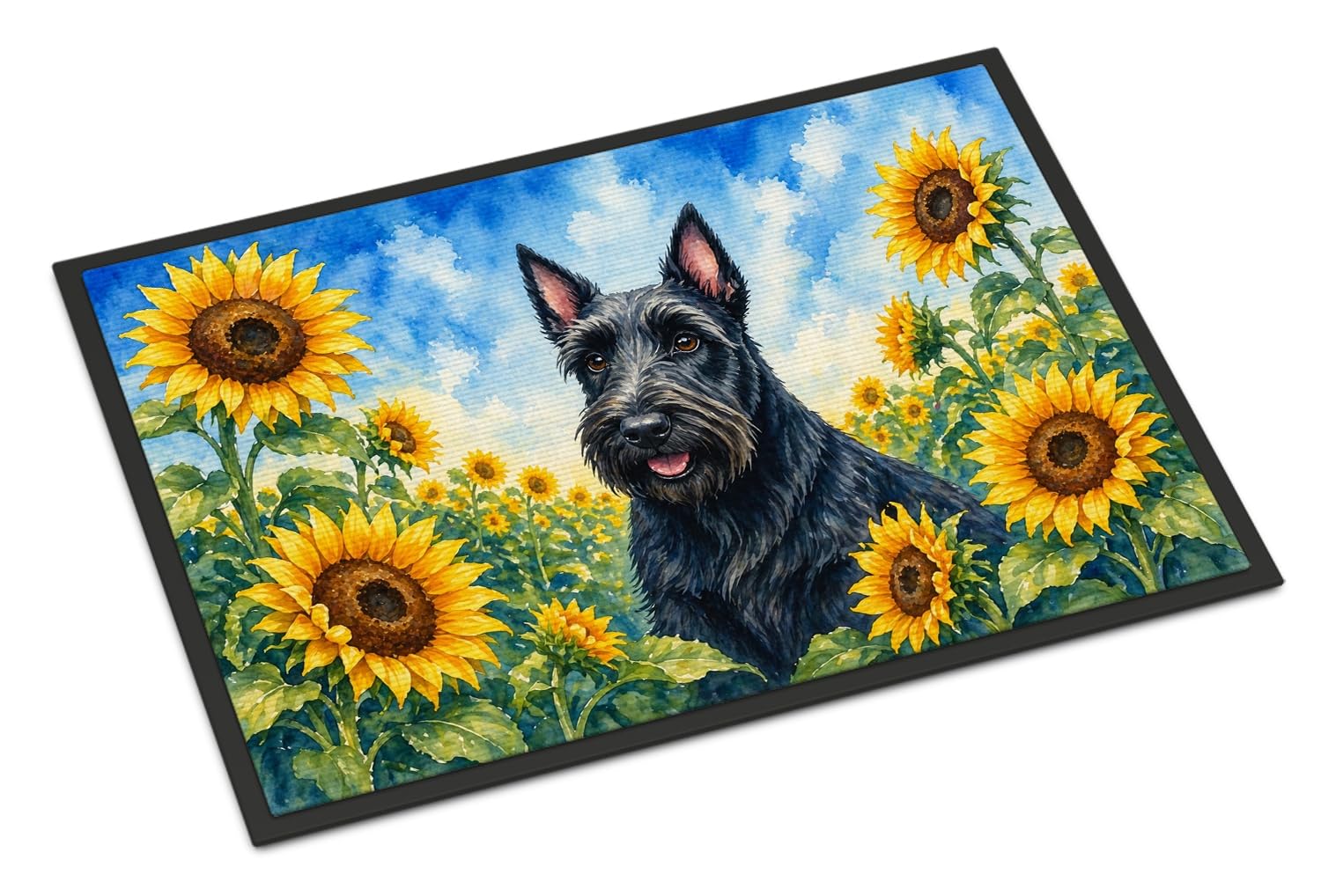 Carolines Treasures Scottish Terrier in Sunflowers Doormat Front Door Mat Indoor Outdoor Rugs for Entryway, Non Slip Washable Low Pile, 18H X 27W