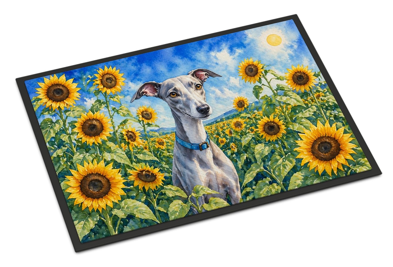 Carolines Treasures Whippet in Sunflowers Doormat Front Door Mat Indoor Outdoor Rugs for Entryway, Non Slip Washable Low Pile, 18H X 27W