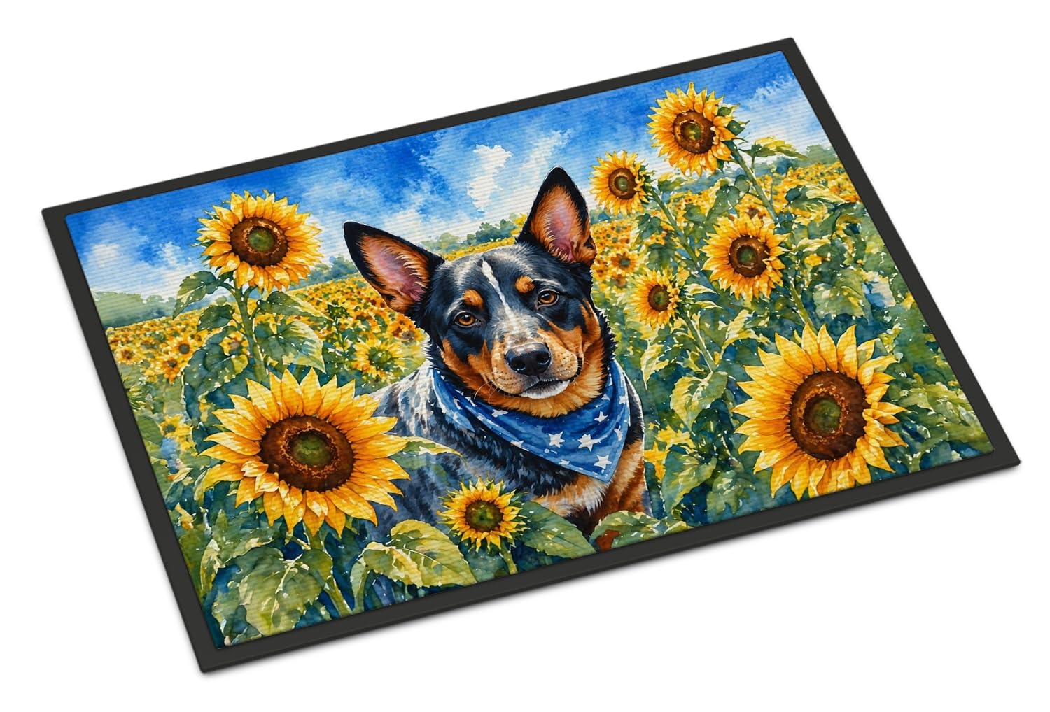 Carolines Treasures Australian Cattle Dog in Sunflowers Doormat Front Door Mat Indoor Outdoor Rugs for Entryway, Non Slip Washable Low Pile, 24H X 36W