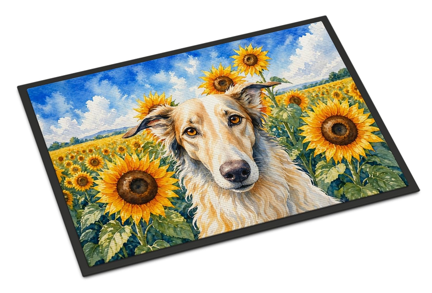Carolines Treasures Borzoi in Sunflowers Doormat Front Door Mat Indoor Outdoor Rugs for Entryway, Non Slip Washable Low Pile, 24H X 36W