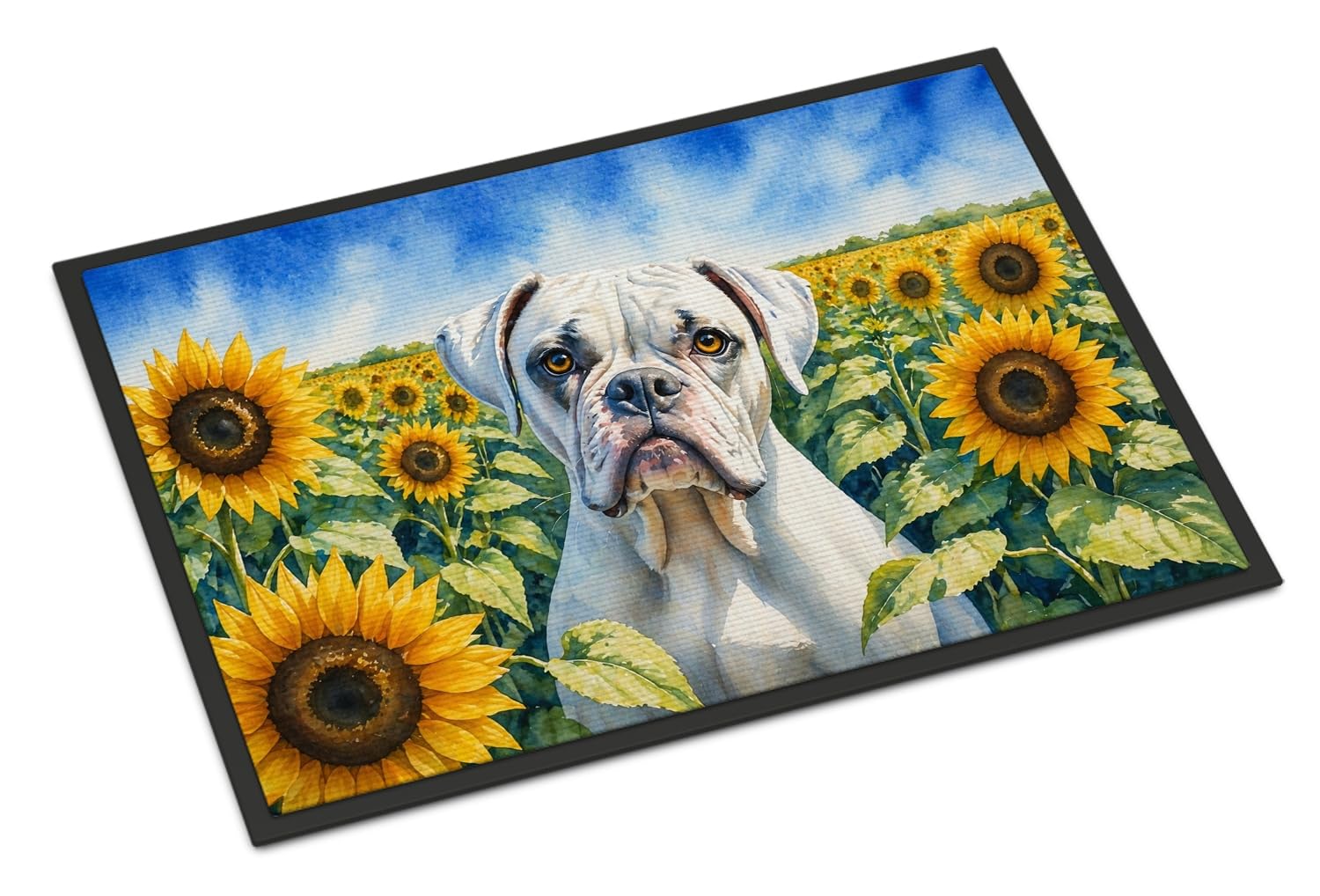Carolines Treasures Boxer in Sunflowers Doormat Front Door Mat Indoor Outdoor Rugs for Entryway, Non Slip Washable Low Pile, 24H X 36W