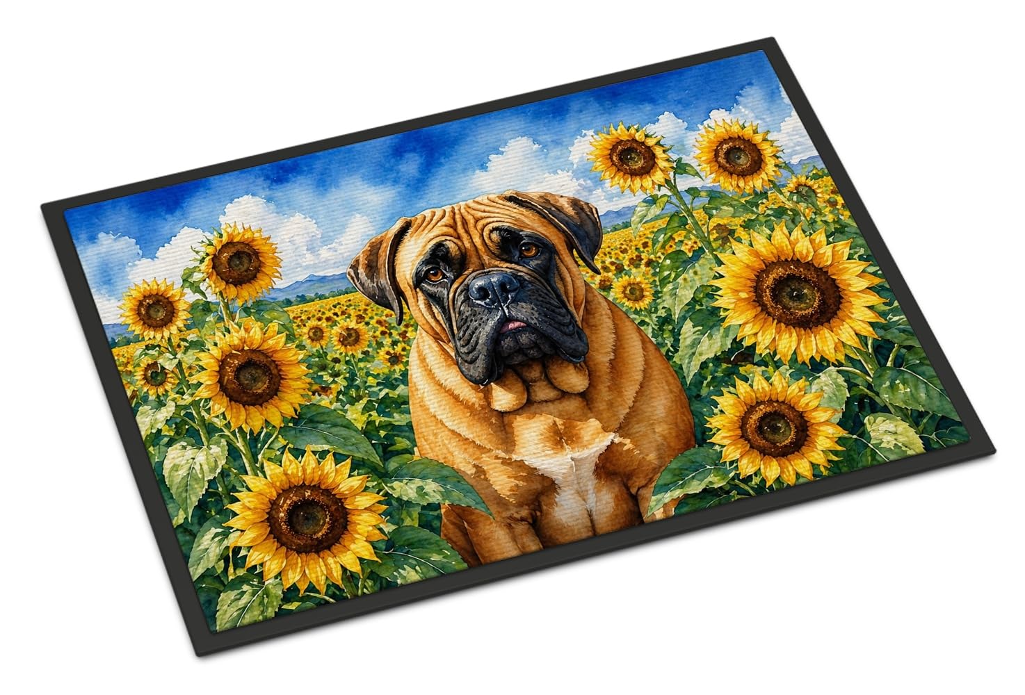 Carolines Treasures Bullmastiff in Sunflowers Doormat Front Door Mat Indoor Outdoor Rugs for Entryway, Non Slip Washable Low Pile, 24H X 36W