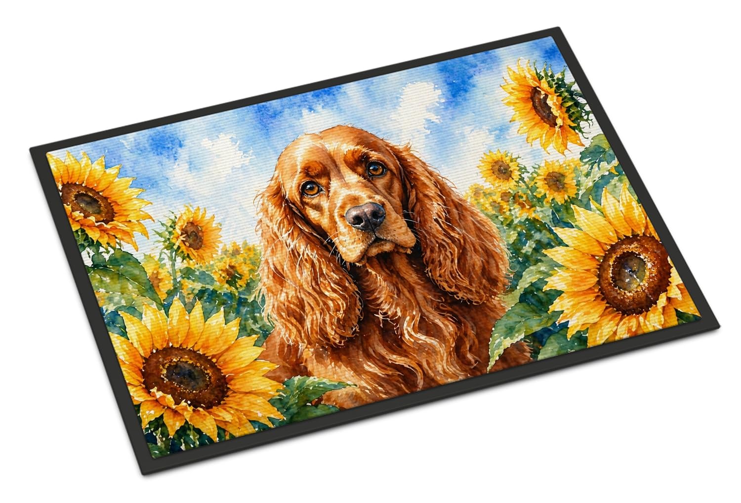 Carolines Treasures Cocker Spaniel in Sunflowers Doormat Front Door Mat Indoor Outdoor Rugs for Entryway, Non Slip Washable Low Pile, 24H X 36W