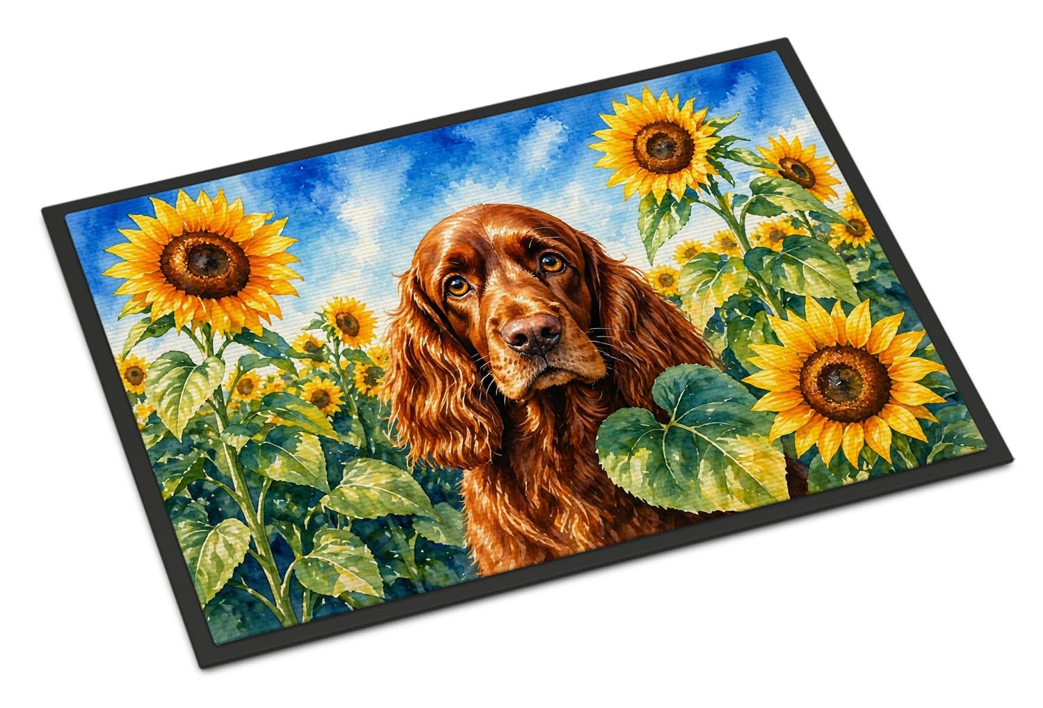 Carolines Treasures English Cocker Spaniel in Sunflowers Doormat Front Door Mat Indoor Outdoor Rugs for Entryway, Non Slip Washable Low Pile, 24H X 36W