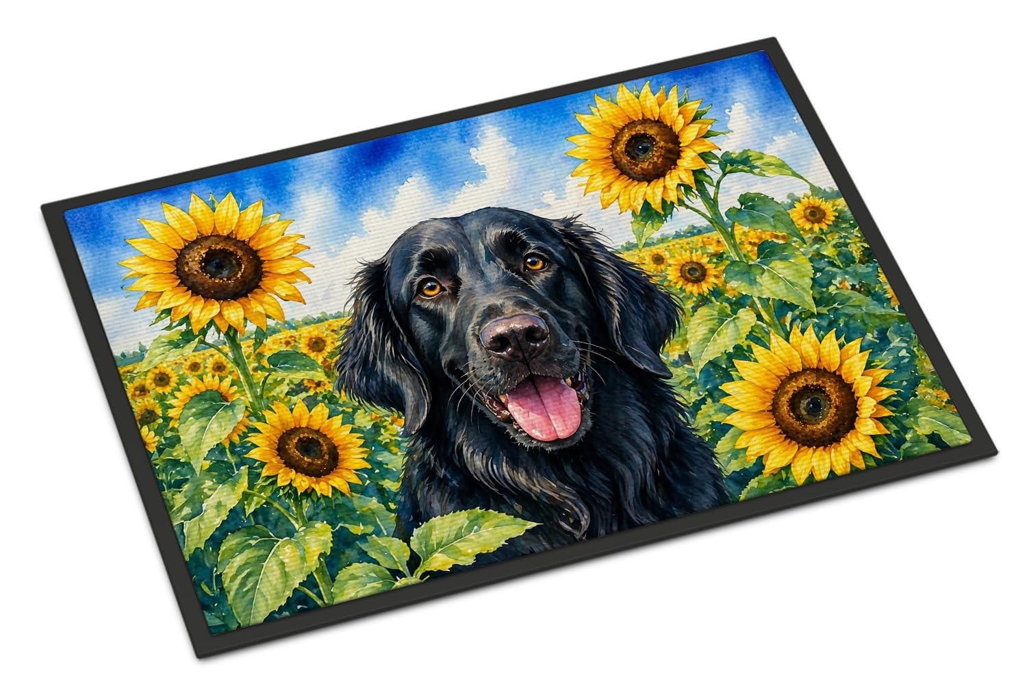 Carolines Treasures Flat-Coated Retriever in Sunflowers Doormat Front Door Mat Indoor Outdoor Rugs for Entryway, Non Slip Washable Low Pile, 24H X 36W