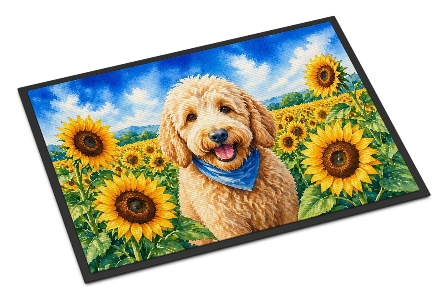 Carolines Treasures Goldendoodle in Sunflowers Doormat Front Door Mat Indoor Outdoor Rugs for Entryway, Non Slip Washable Low Pile, 24H X 36W