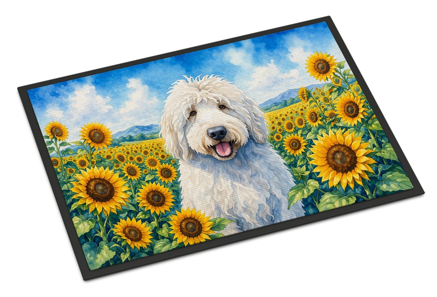 Carolines Treasures Komondor in Sunflowers Doormat Front Door Mat Indoor Outdoor Rugs for Entryway, Non Slip Washable Low Pile, 24H X 36W