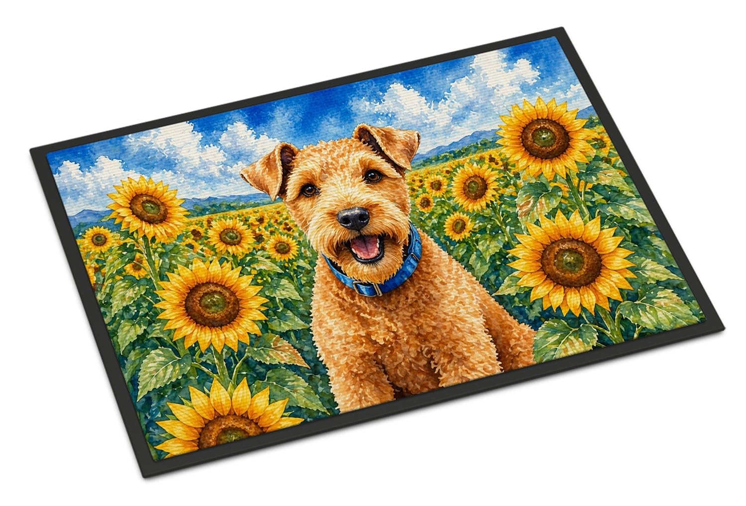 Carolines Treasures Lakeland Terrier in Sunflowers Doormat Front Door Mat Indoor Outdoor Rugs for Entryway, Non Slip Washable Low Pile, 24H X 36W